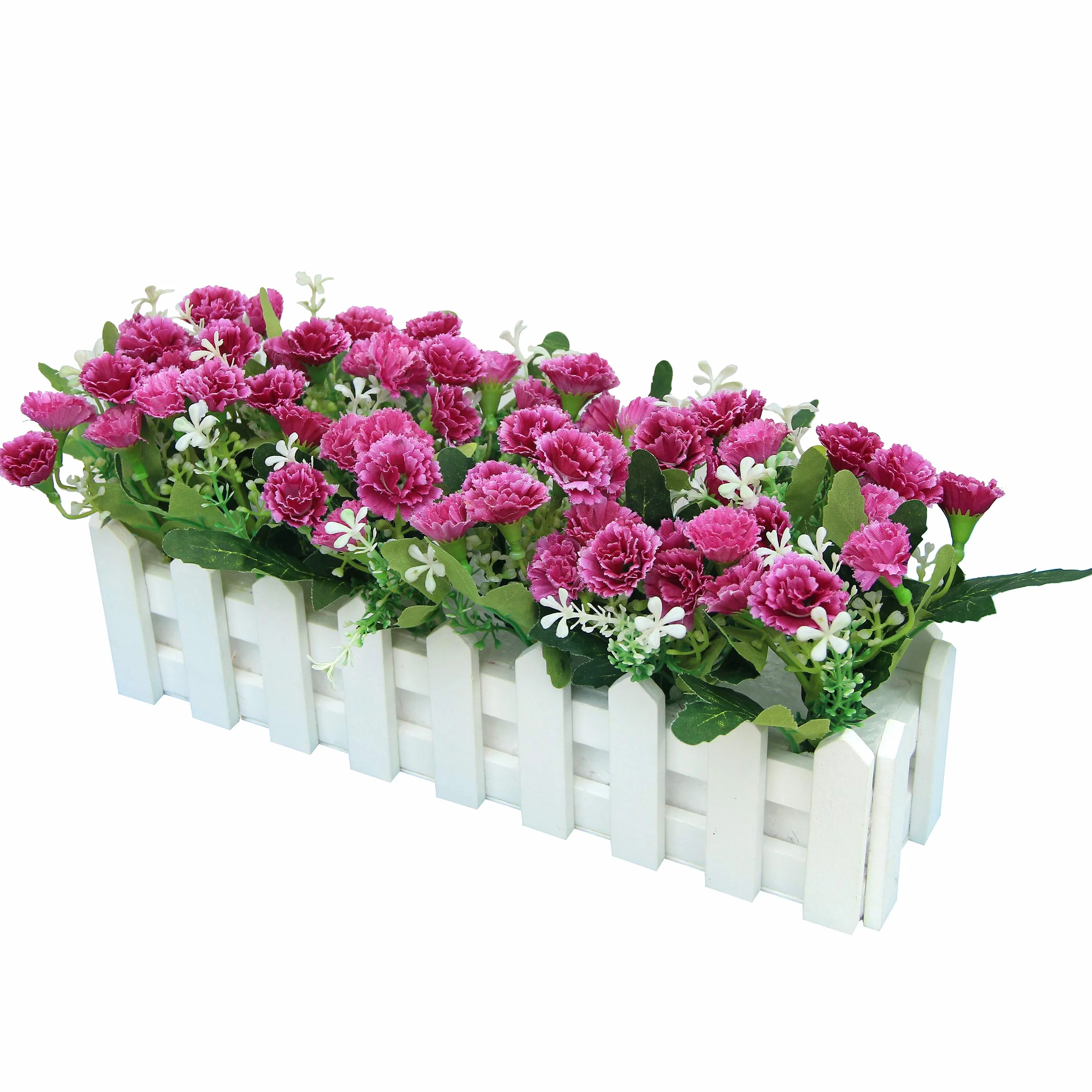 Garofani Fiore Artificiale con Recinto Faux Carnations Piante Artificiali in Vaso Simulazione Potted Bonsai Ornamenti Decorazioni Festa Casa Balcone Ufficio Nozze 30 * 7.5 * 15 cm - Viola