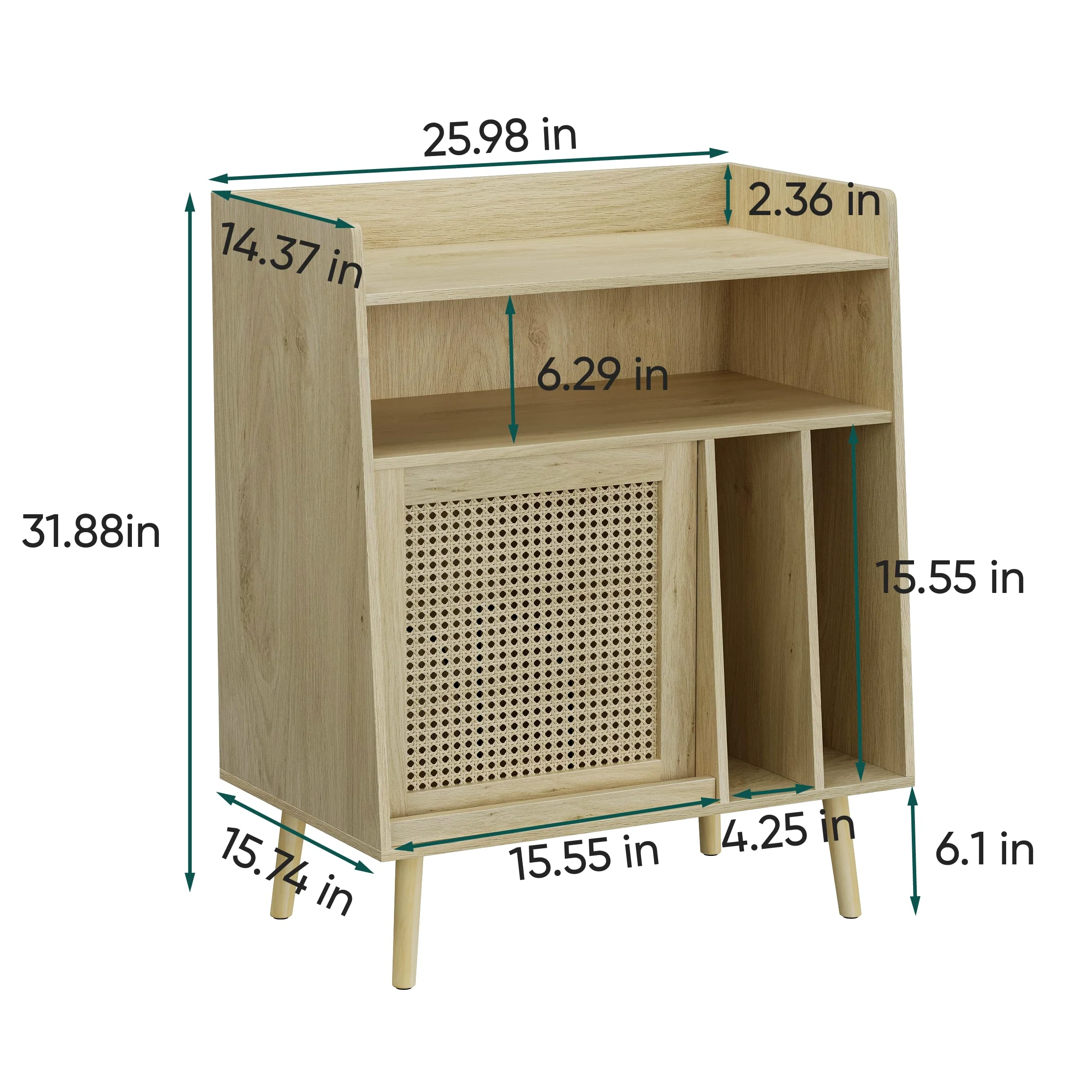 Semiocthome Giradischi con funzione di conservazione in vinile, supporto per dischi con ante in rattan e gambe in legno massello, adatto per giradischi. (grande)