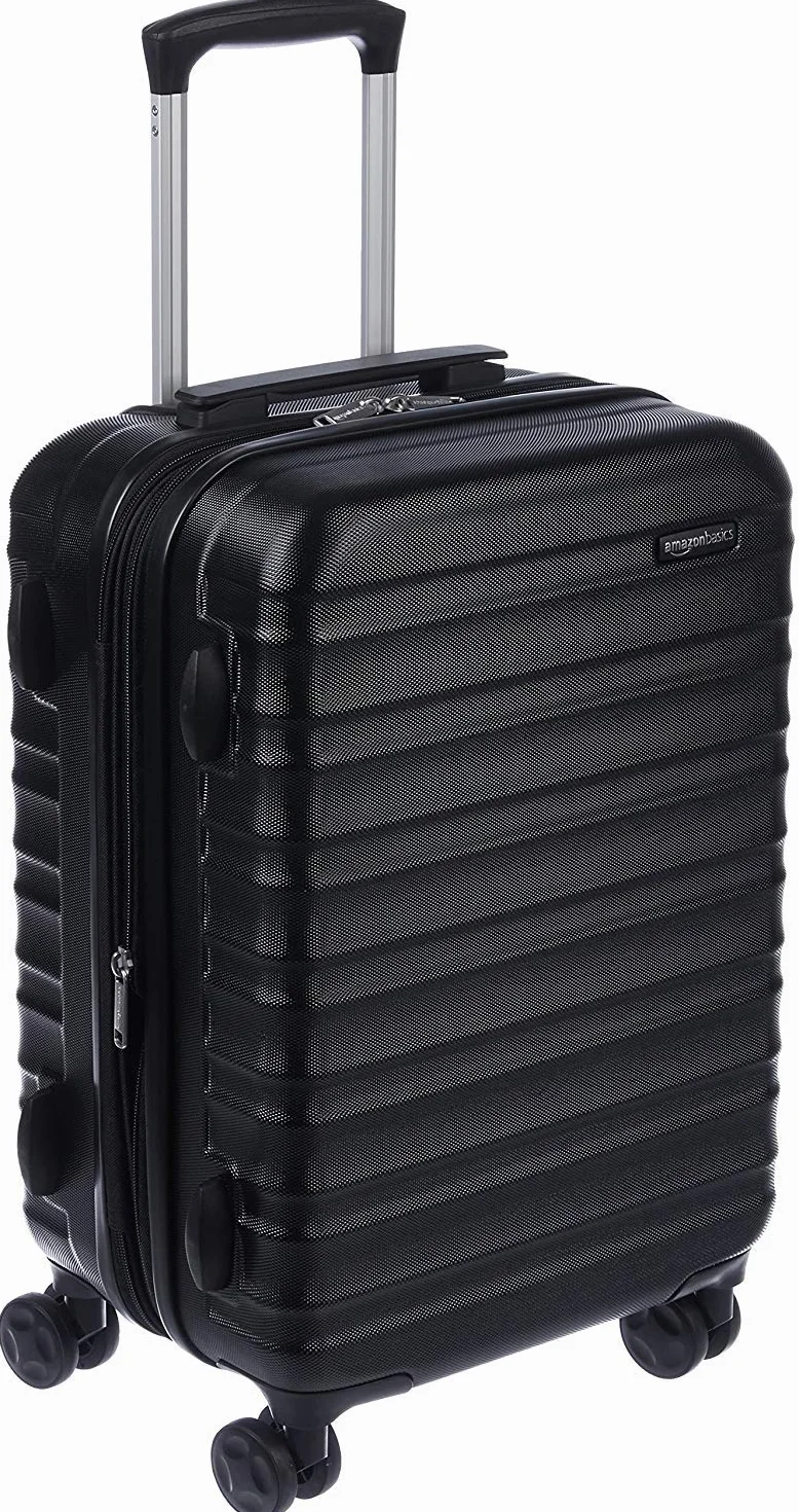 Amazon Basics Valigia Rigida Piccola Bagaglio a Mano Espandibile ABS 4 Ruote Doppie Girevoli 55 x 37,5 x 25,5cm Nero