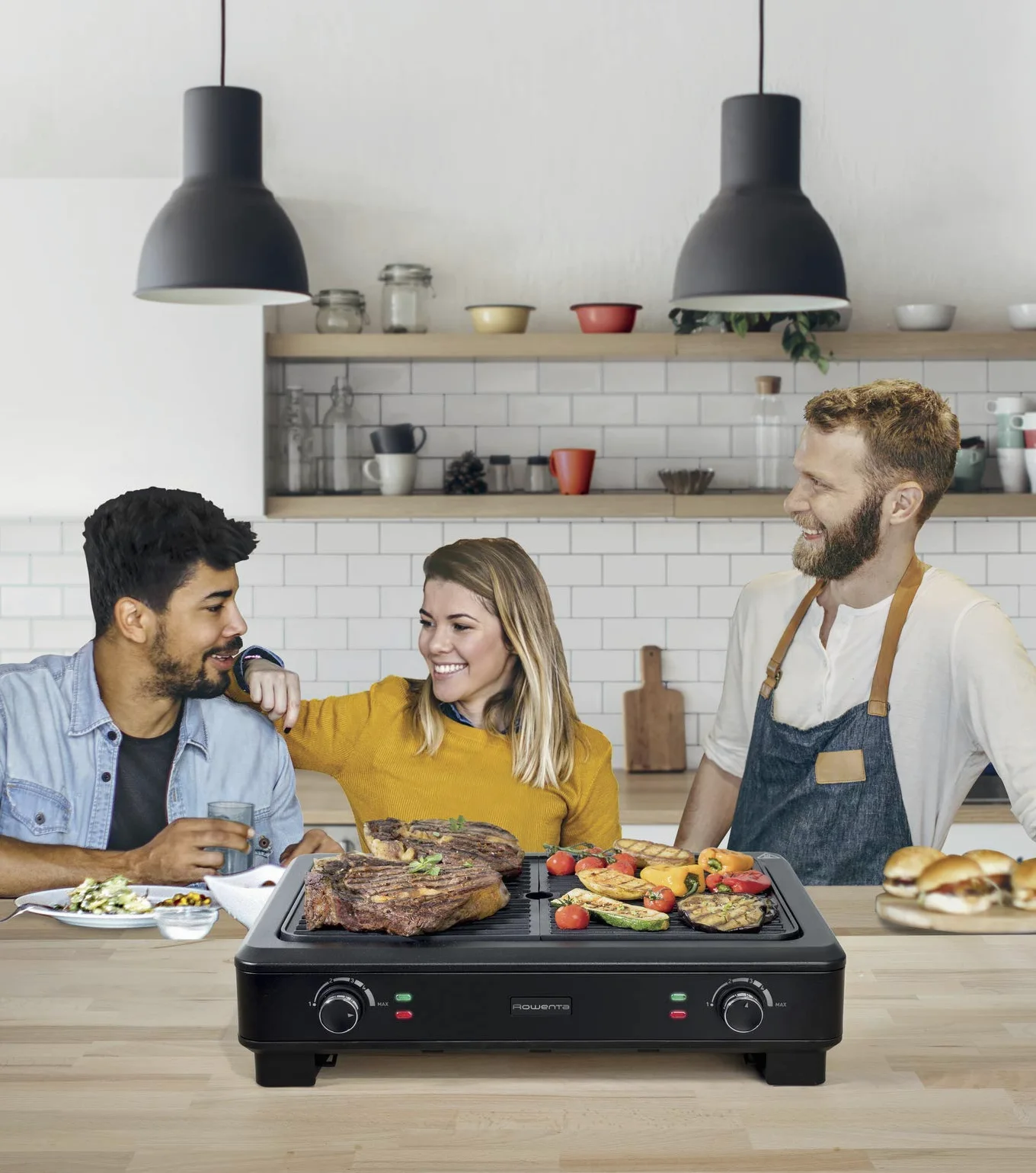 Rowenta KG900812, Smokeless Grill, Griglia, 70% di fumo in meno, Meno odori, 2 zone di cottura indipendenti, 2000 W, Nero