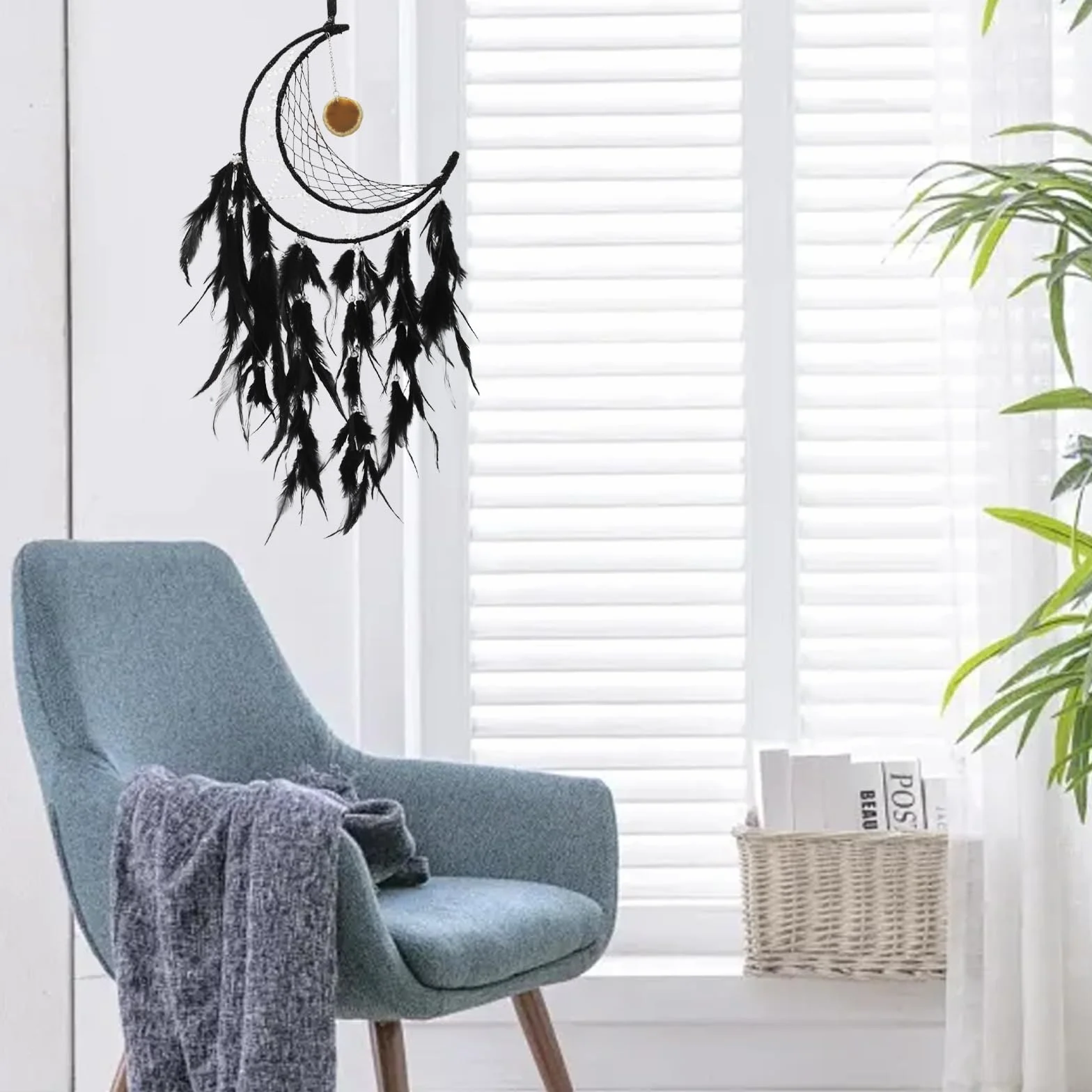 Acchiappasogni Luna Handmade decorazione da parete Boho per camera da letto regalo nero