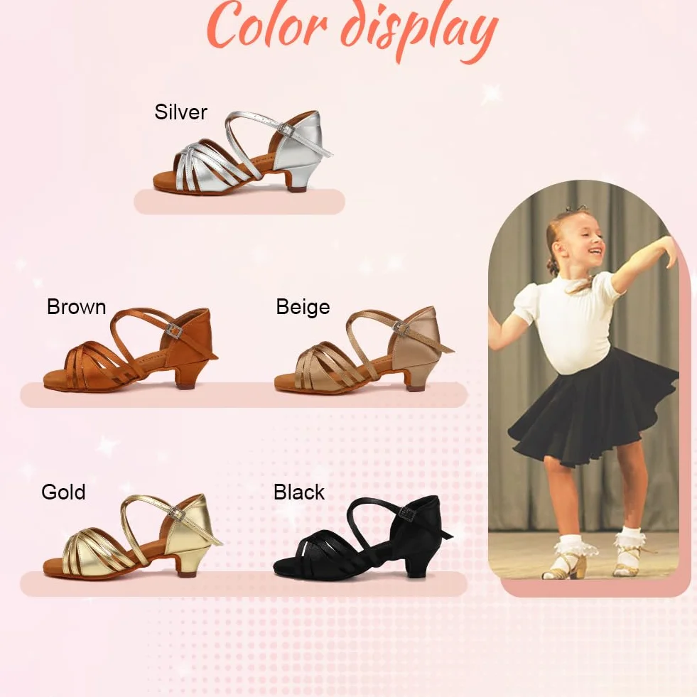Scarpe da Ballo Latino Americano Bambina Tacco 4cm Raso