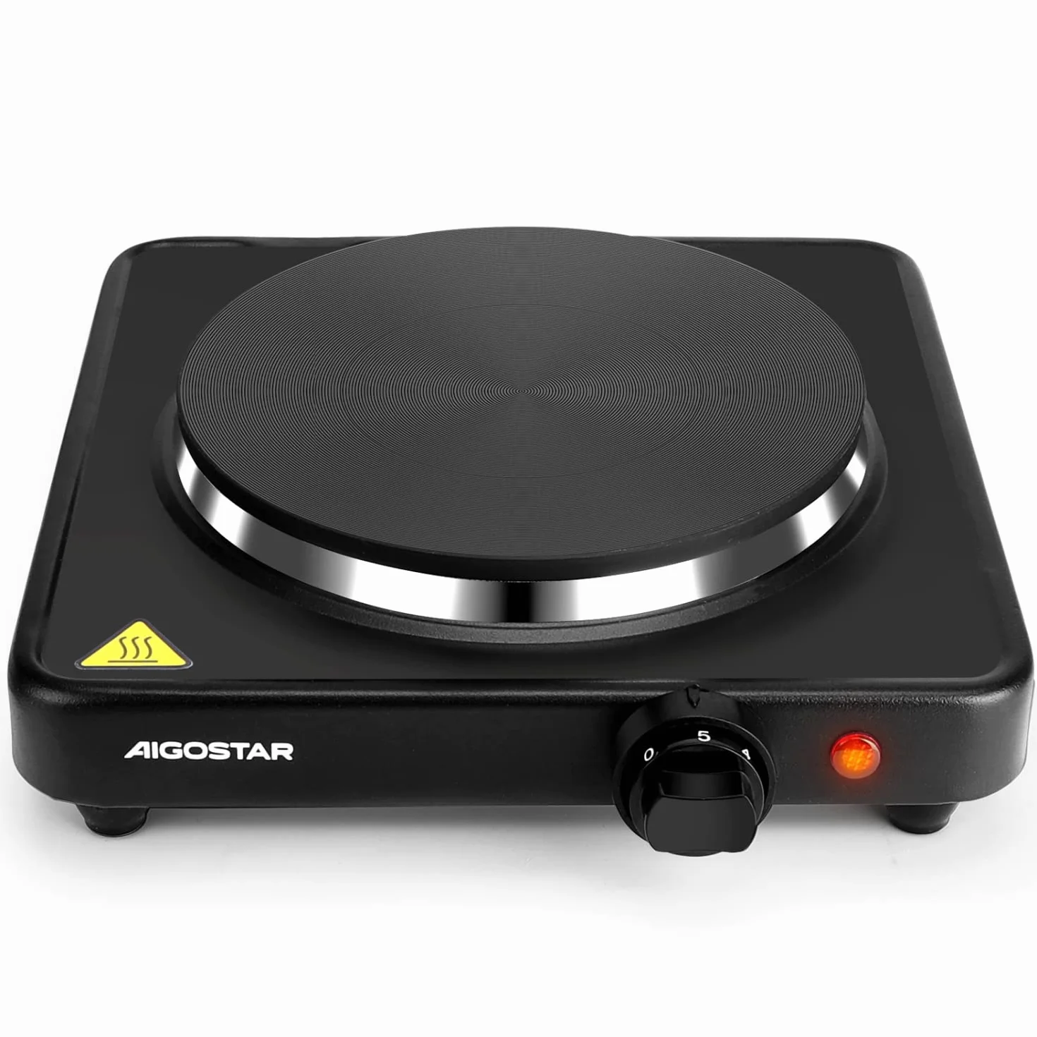 Aigostar Piastra Elettrica 1500W Fornello Portatile Ghisa Riscaldamento Rapido Temperatura Regolabile Nero