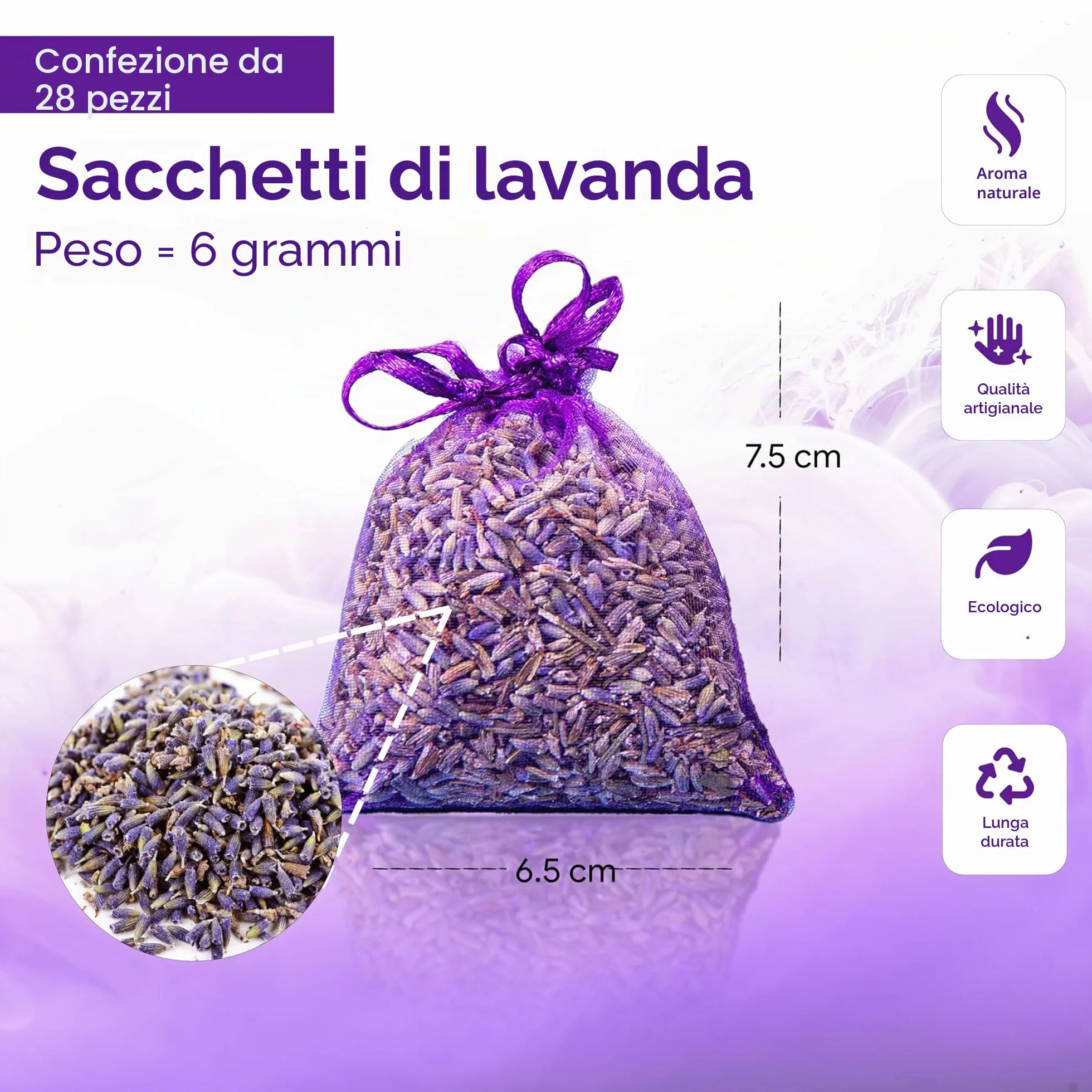 Sacchetti di Lavanda - Set di 28 Lavanda Sacchetti Profumatori Armadio e Cassetti – Profumatore Naturale Casa e Auto, Antitarme per Armadi Vestiti – Sacchetti Profumati per Armadio