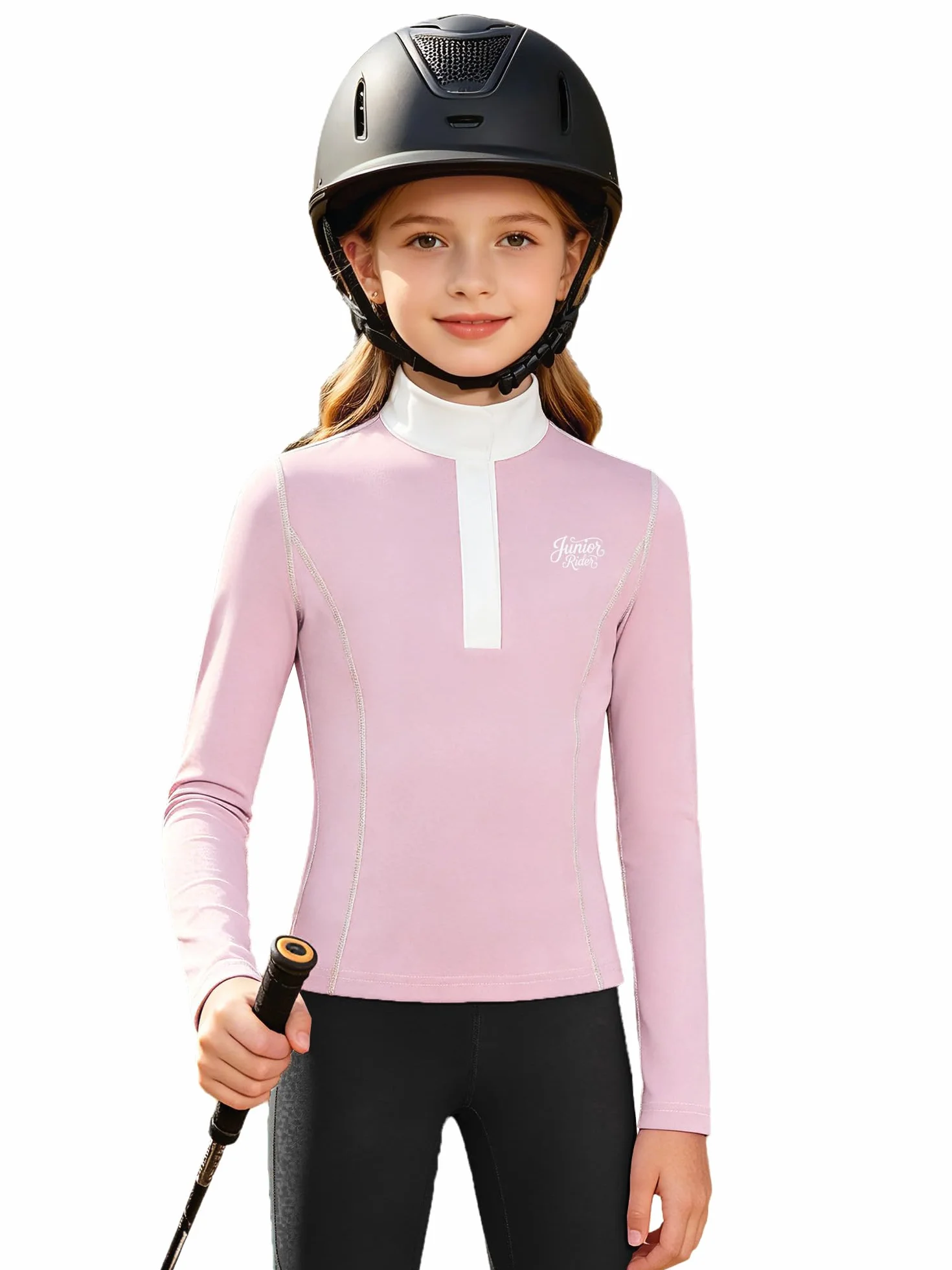 Bambini Tshirt Bambina Top Camicie Equitazione Maglietta Nera Maniche Lunghe Giacca Yoga