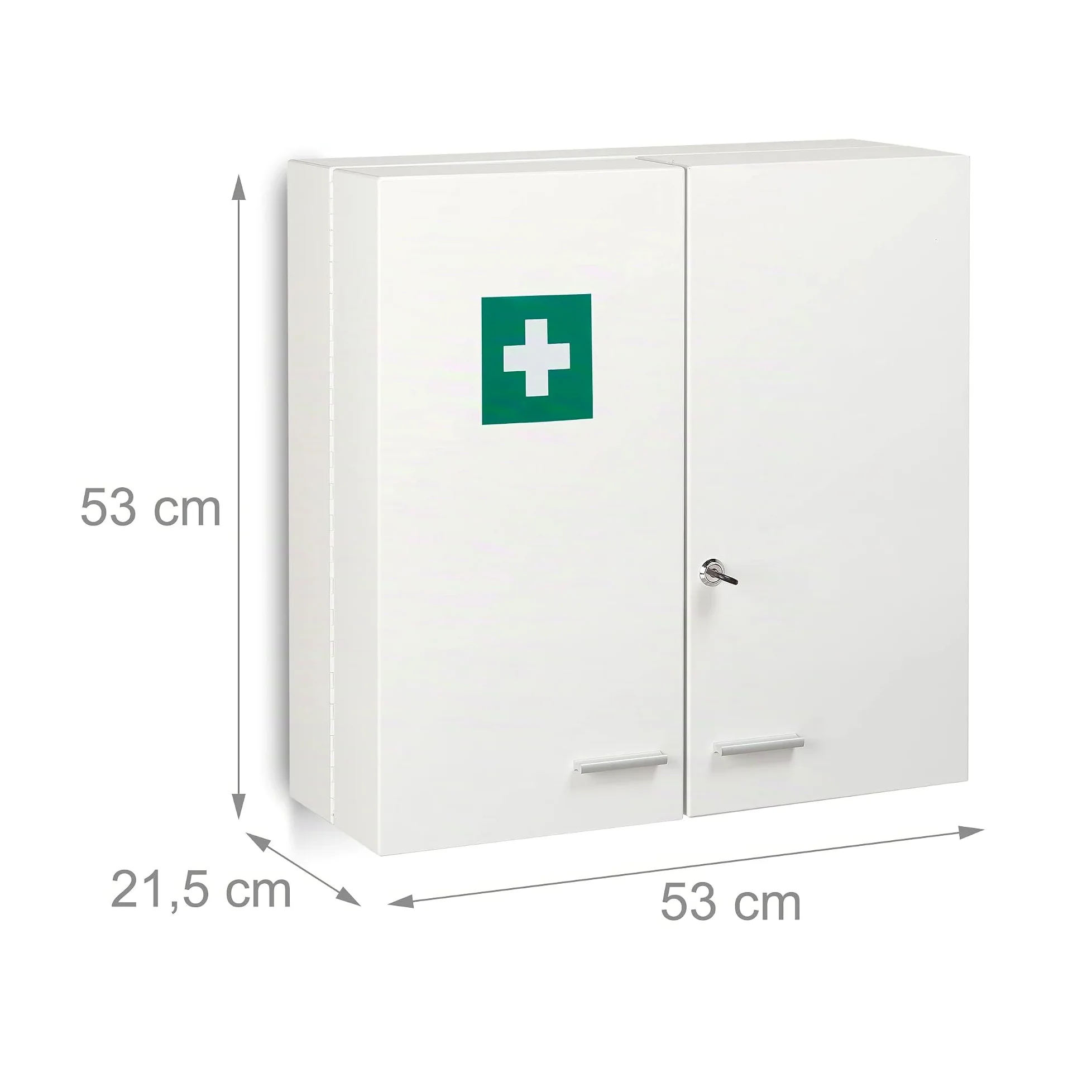 Relaxdays Armadietto Medicinali, Pronto Soccorso, Cassetta da Parete, 11 Scomparti, 2 Ante, HLP: 53x53x21,5 cm, Bianco