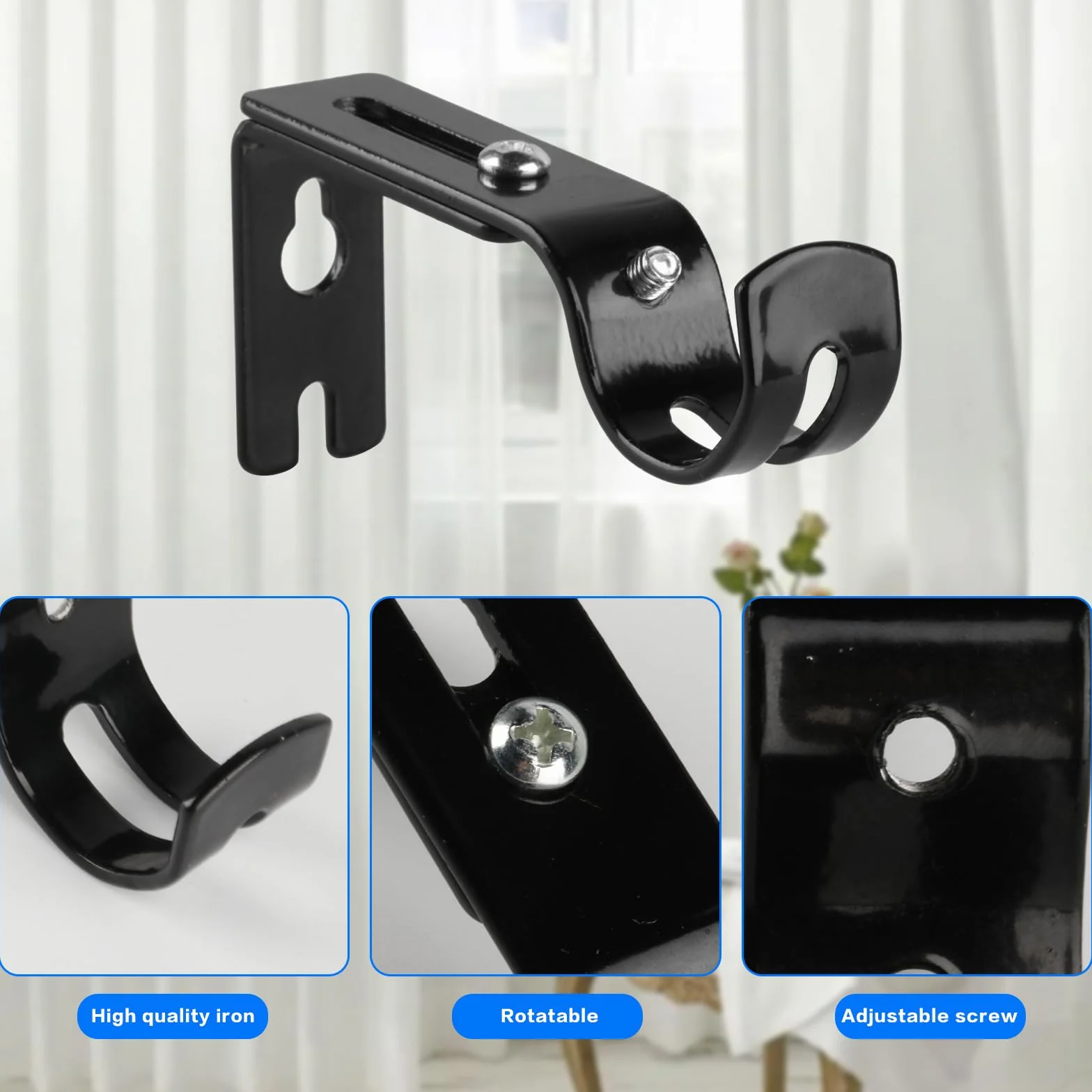 Staffe da parete in metallo nero per aste tende resistenti regolabili 25 mm