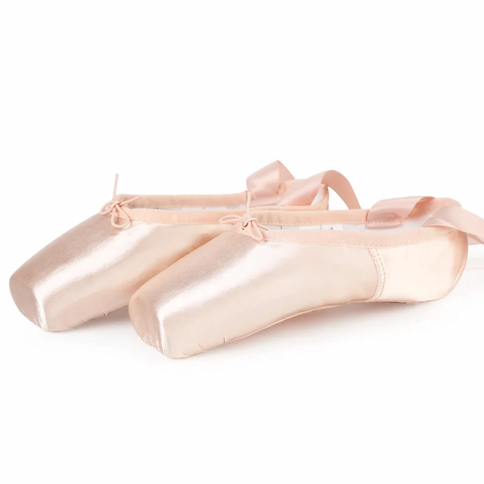 Scarpe da Danza Punta Classica Rosa con Nastro e Puntali per Donna
