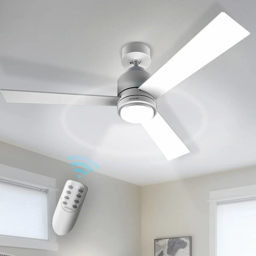 Cecotec Ventilatore da soffitto con luce EnergySilence Aero 4850 Style White. 30 W, diametro 48" con 3 pale, telecomando, motore DC, 6 velocità, modalità Winter-Summer e Natural Breeze