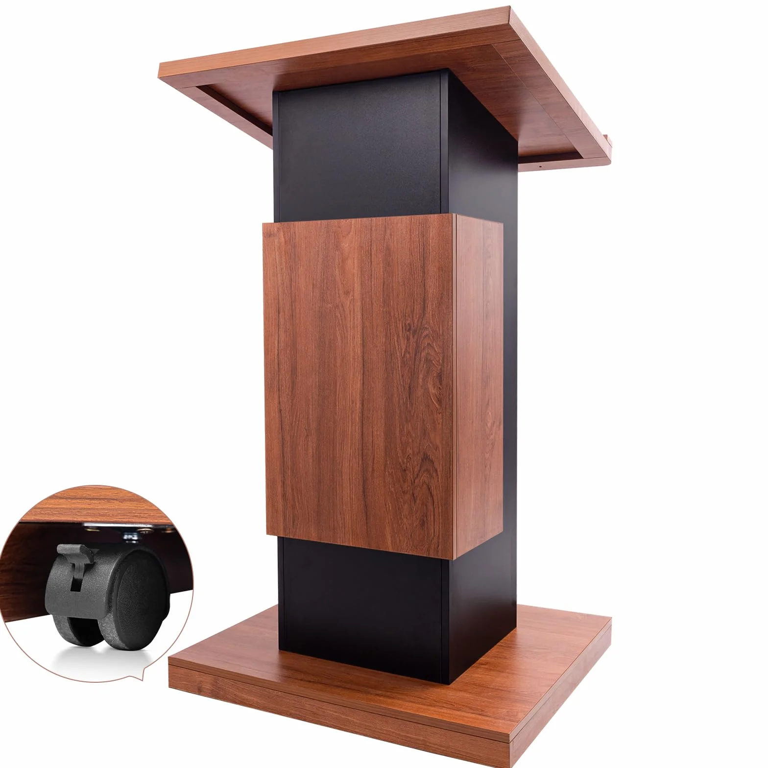 Afitdon Podio in legno, Grande podio in legno con ruote, Leggio premium alto in legno massello con ripiano a doppio strato, Leggio per chiesa, presentazioni, scuola, seminario (120 x 60 x 70 cm)