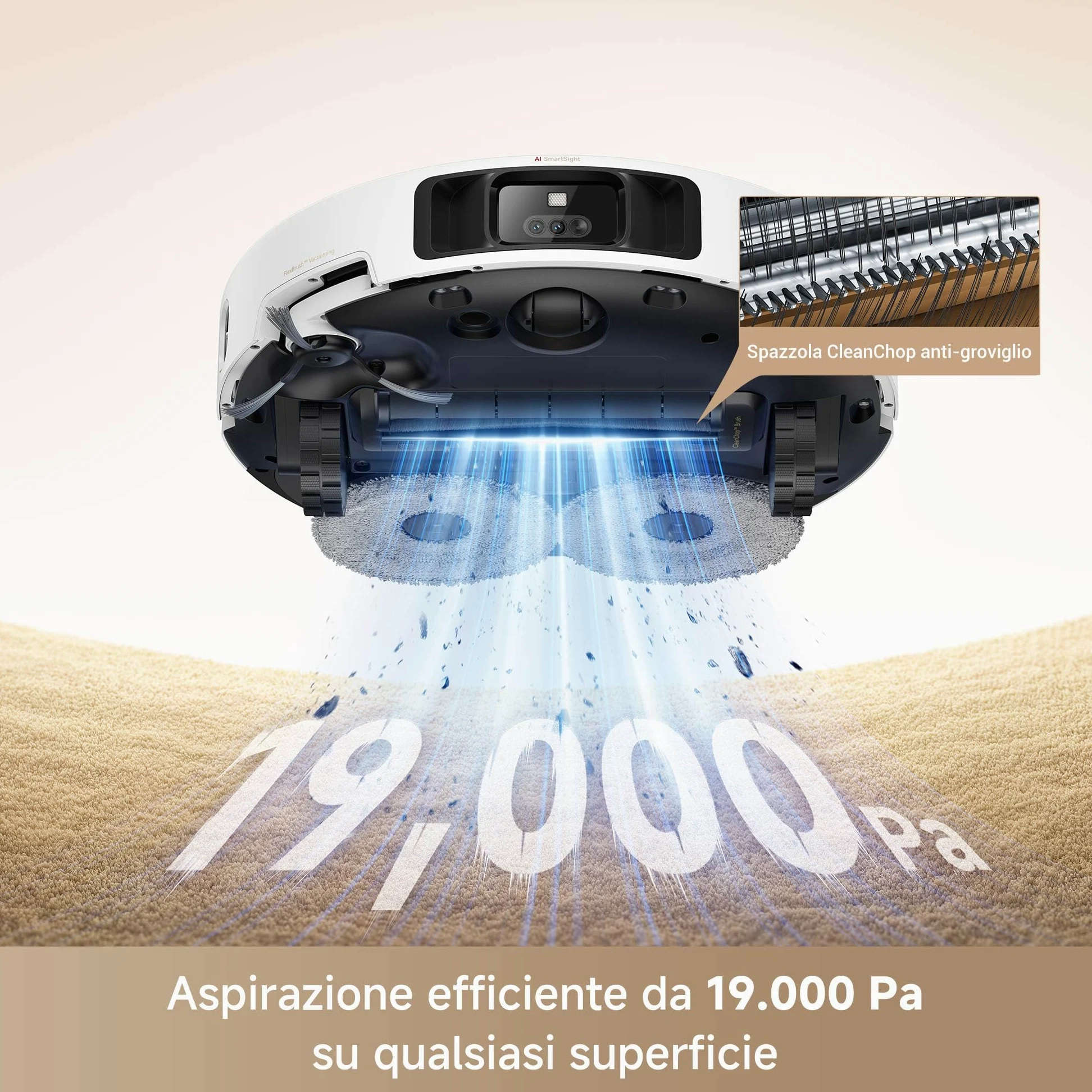 Mova P50 Pro Ultra Robot Aspirapolvere 19000 Pa con Mocio Flessibile, Spazzola Antigroviglio, Svuotamento e Pulizia Auto, Ostacoli Smart, Controllo Vocale, Video e App