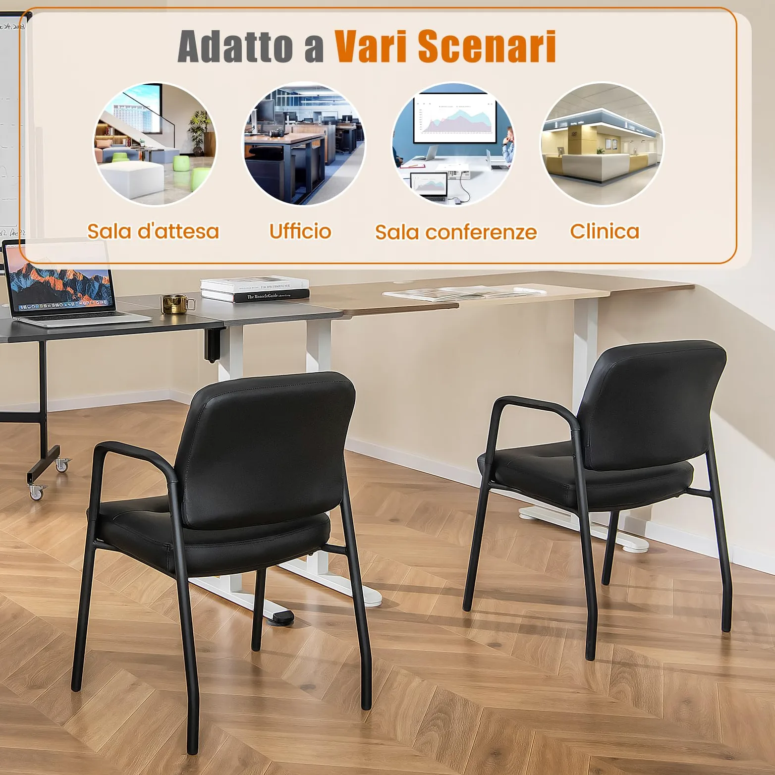 COSTWAY Set di 2 Sedie da Sala d'Attesa Imbottite, Sedie da Conferenza con Braccioli, con Gambe in Metallo, Sedie da Ufficio Portata 160 kg, 58 x 56 x 81 cm