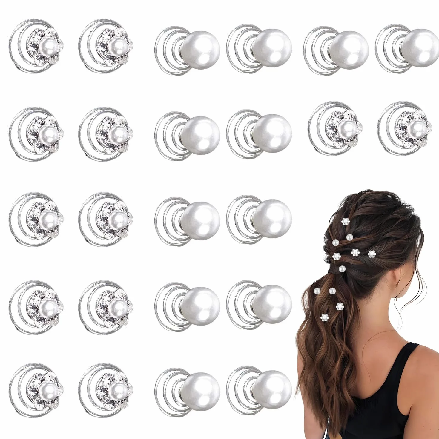 Forcine per capelli da sposa a spirale con strass perle diamante fiori 2 stili