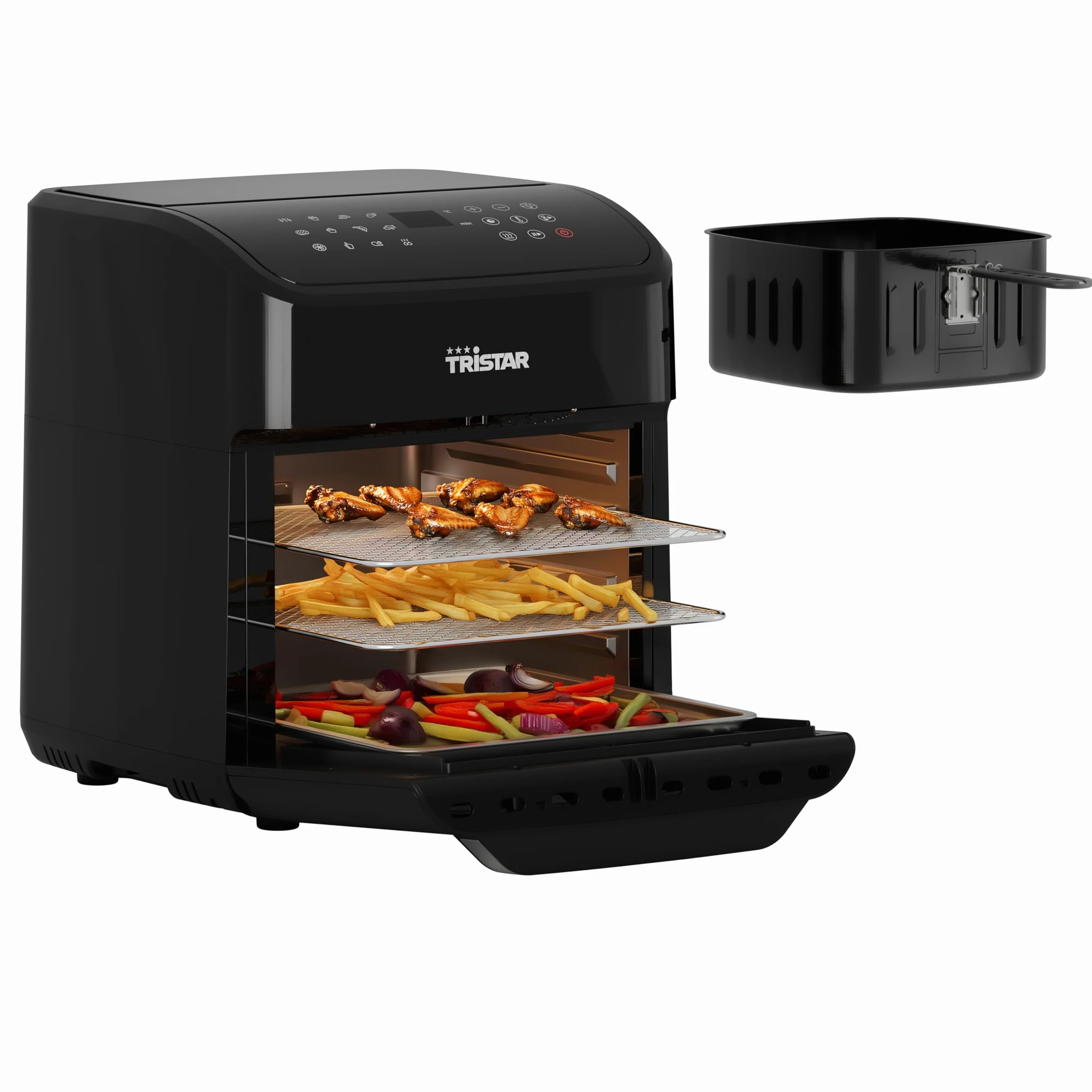 Tristar Friggitrice ad Aria 12 L con Funzione Mini Forno, Airfryer 2 in 1 Ventilato, 12 Programmi, Display Digitale, Finestra, Funzione Shake, Senza BPA, 1800 W, FR-9065