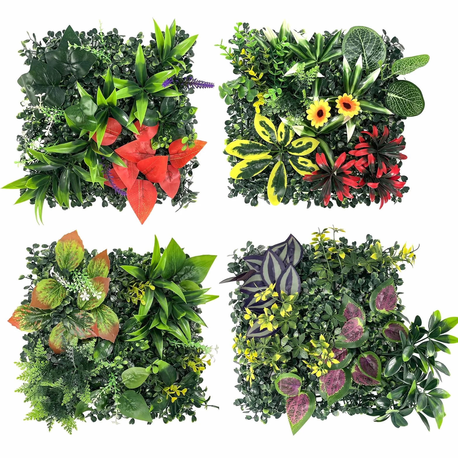 Pannelli Muro Vegetale Artificiale 4 Pezzi 25x25cm Piante Finte da Parete per Interni Esterni