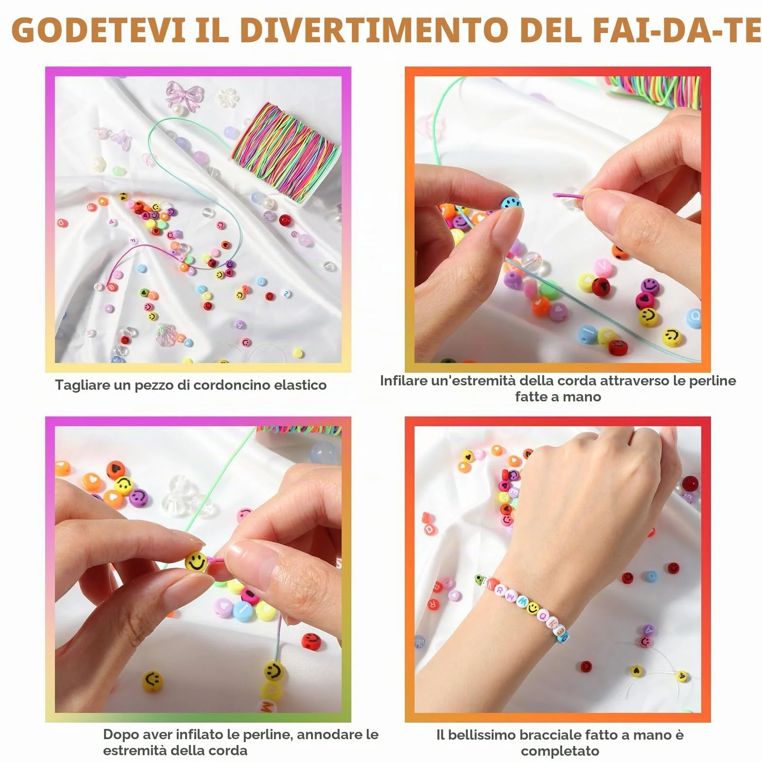 Filo Elastico per Braccialetti 1mm x 100m Resistente Arcobaleno Perline Gioielli DIY