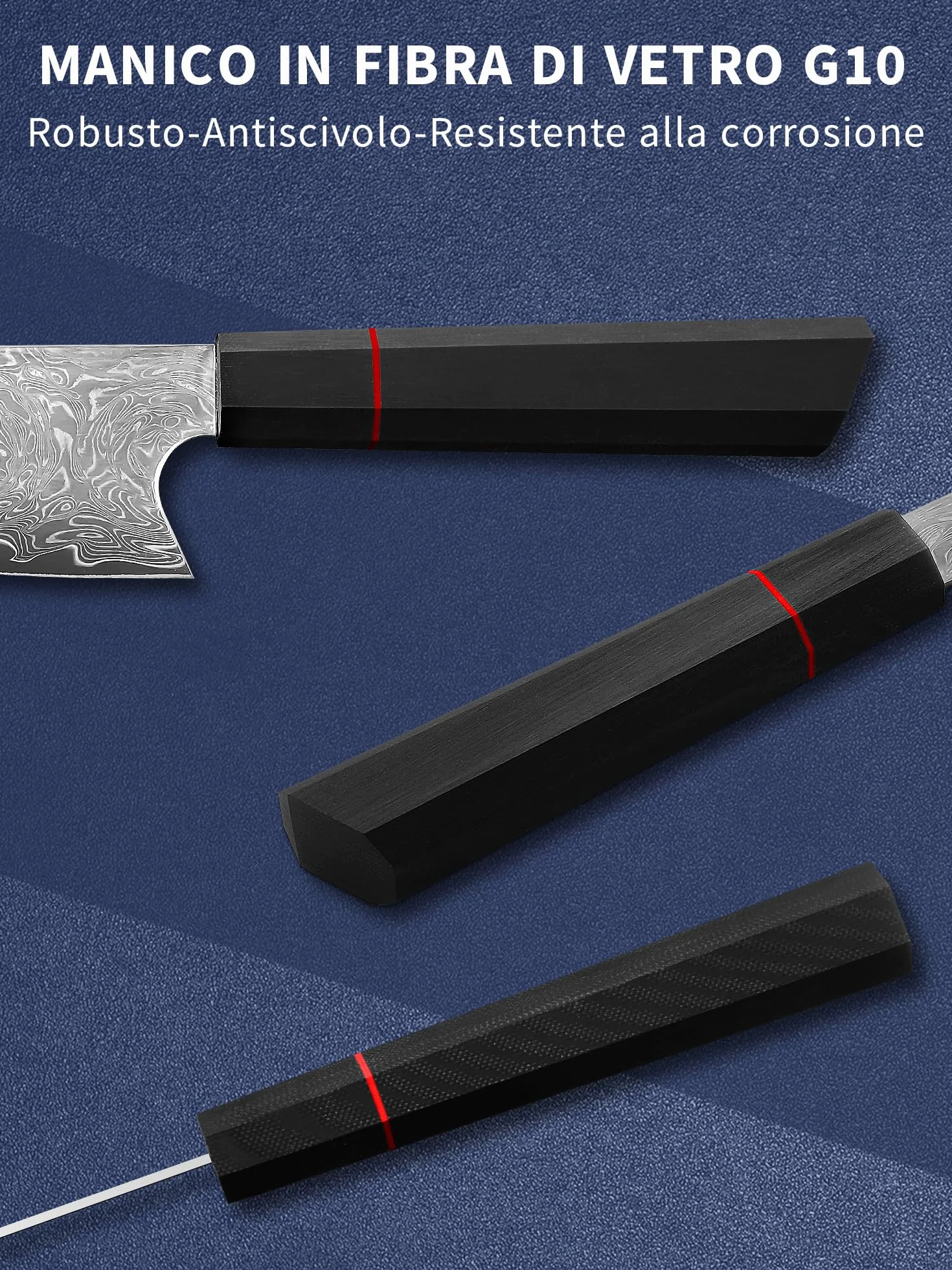 Plys Damasco Coltello da Chef Coltelli Damascati Giapponesi: Coltello da Chef Affilato - Coltello da Cucina Professionale Manico in G10
