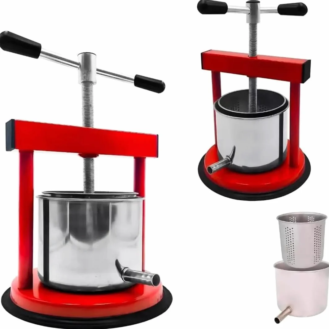 Torchio per Melanzane Uva Torchietto Premitutto Piccolo Grande Diverse Dimensioni In Acciaio Inox Filtro Tubo Scarico Manovella Facile Utilizzo Uva (Acciaio Inox 5 litri Rosso)