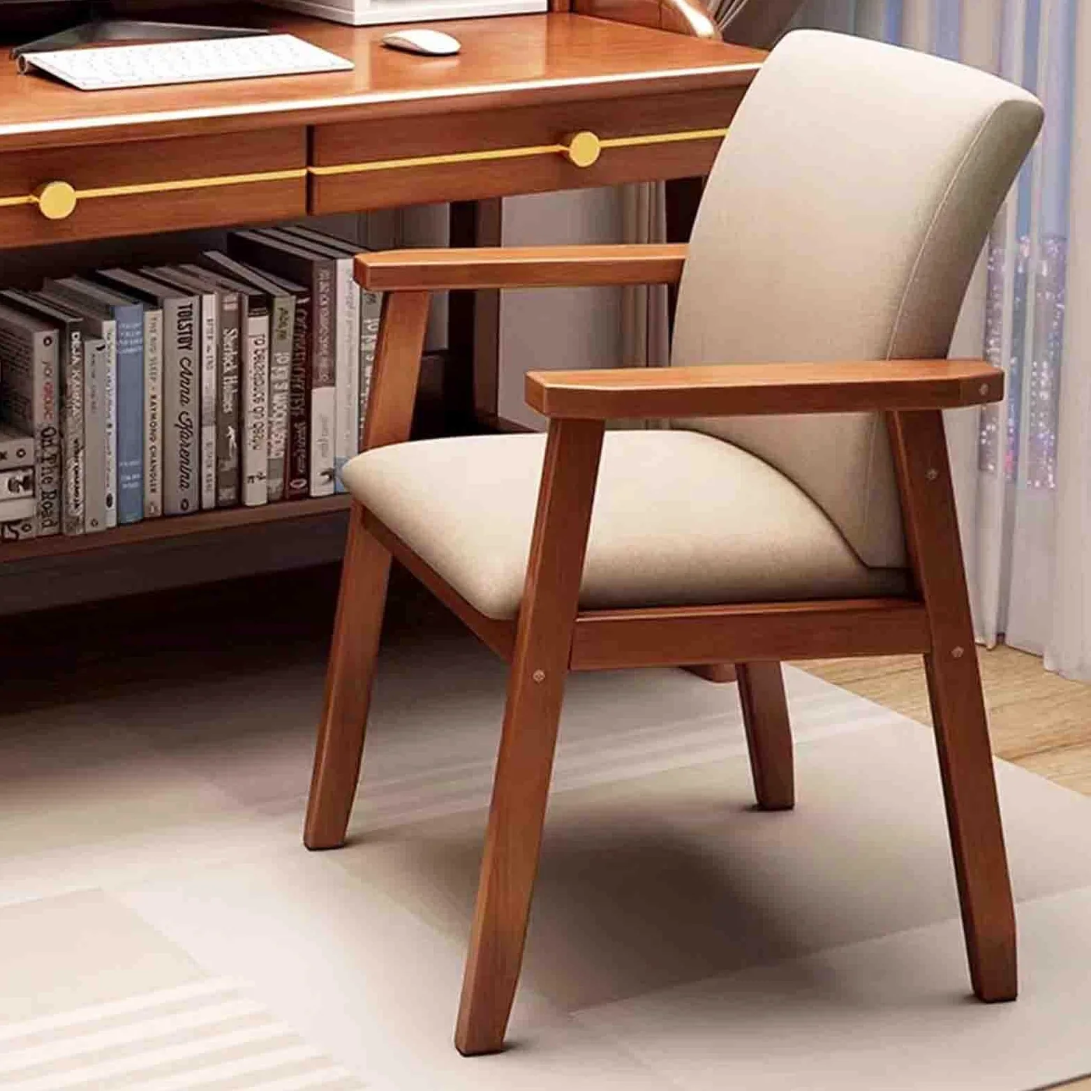 Poltrona ergonomica in legno massello Sedia da ufficio per la casa Sedia da studio per bambini Sedia da computer Sedia da pranzo semplice Levigatura liscia Comfort di seduta Nessun odore (Color : Wal