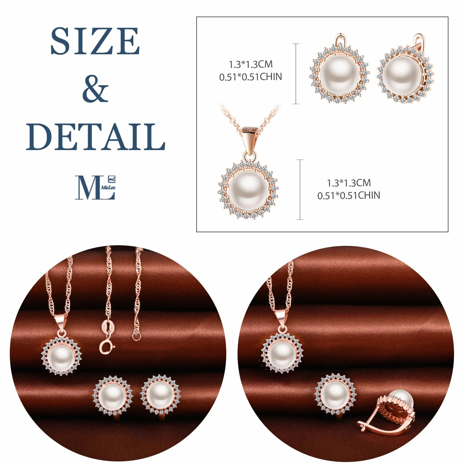 MicLee Collane ciondoli e orecchini di perle per donna: Parure di gioielli in argento 925 - Collana e orecchini stile girasole con zirconi - Gioielli da sposa eleganti - Gioielli per feste