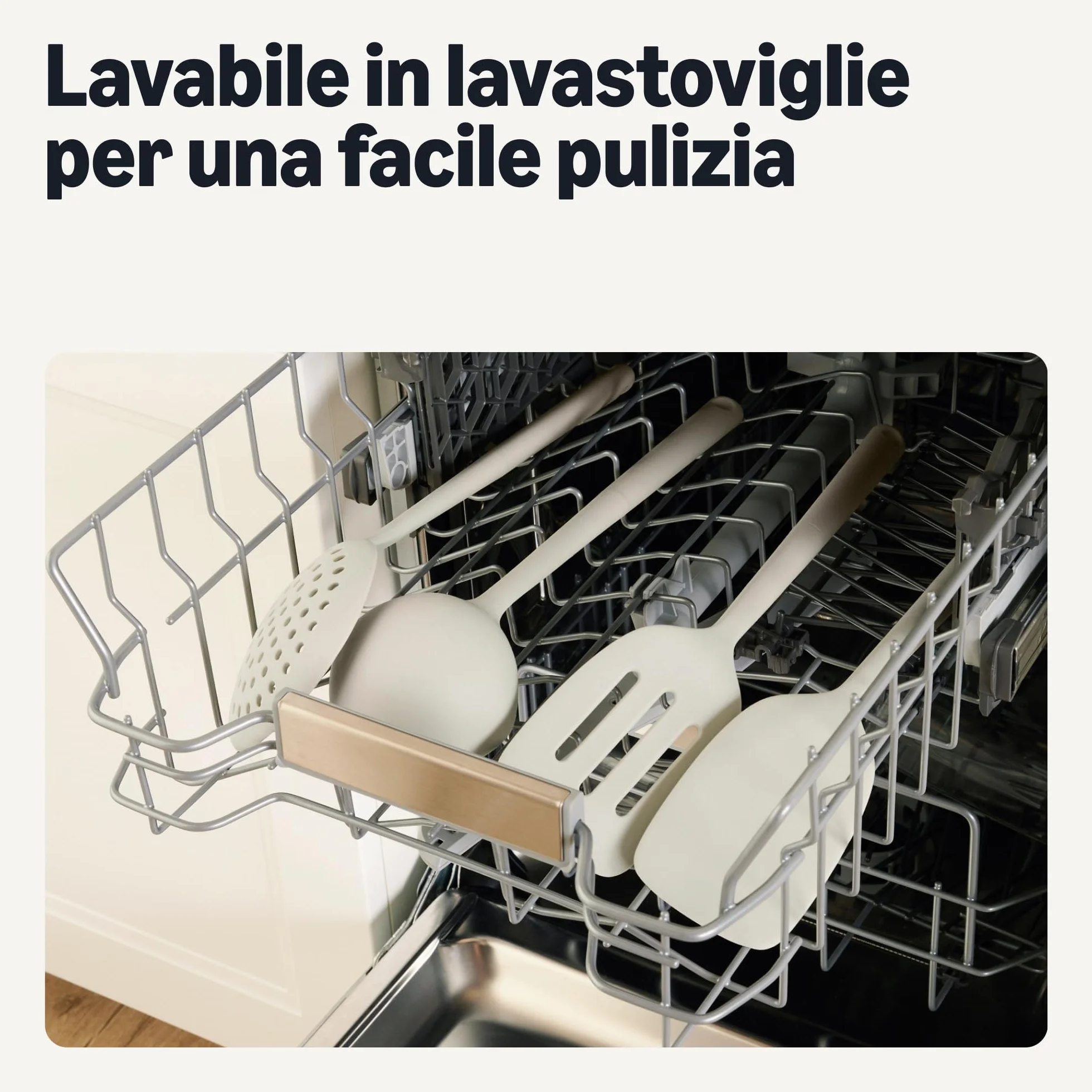 Amazon Basics Cucchiai e Mestoli da Cucina in Silicone, Set di 4 Pezzi, Grigio Lino