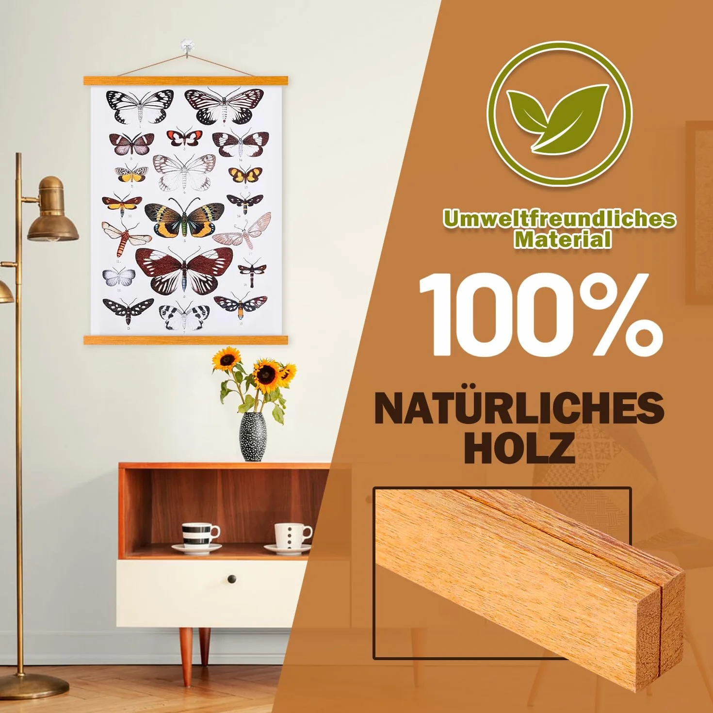 Sanauto Cornice a guida magnetica in legno per poster, supporto magnetico per poster, supporto per cornici, per immagini e fotografie, 50 x 70 cm, 50 x 100 cm, 50 x 75 cm (50 cm, Teak)