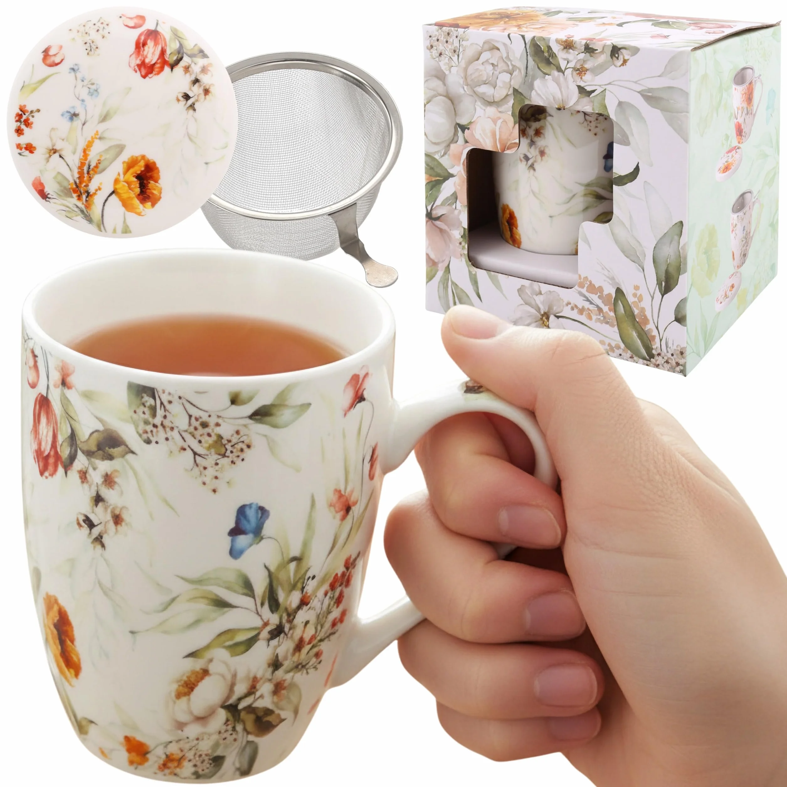 Set da tè in porcellana con infusore e coperchio 340 ml