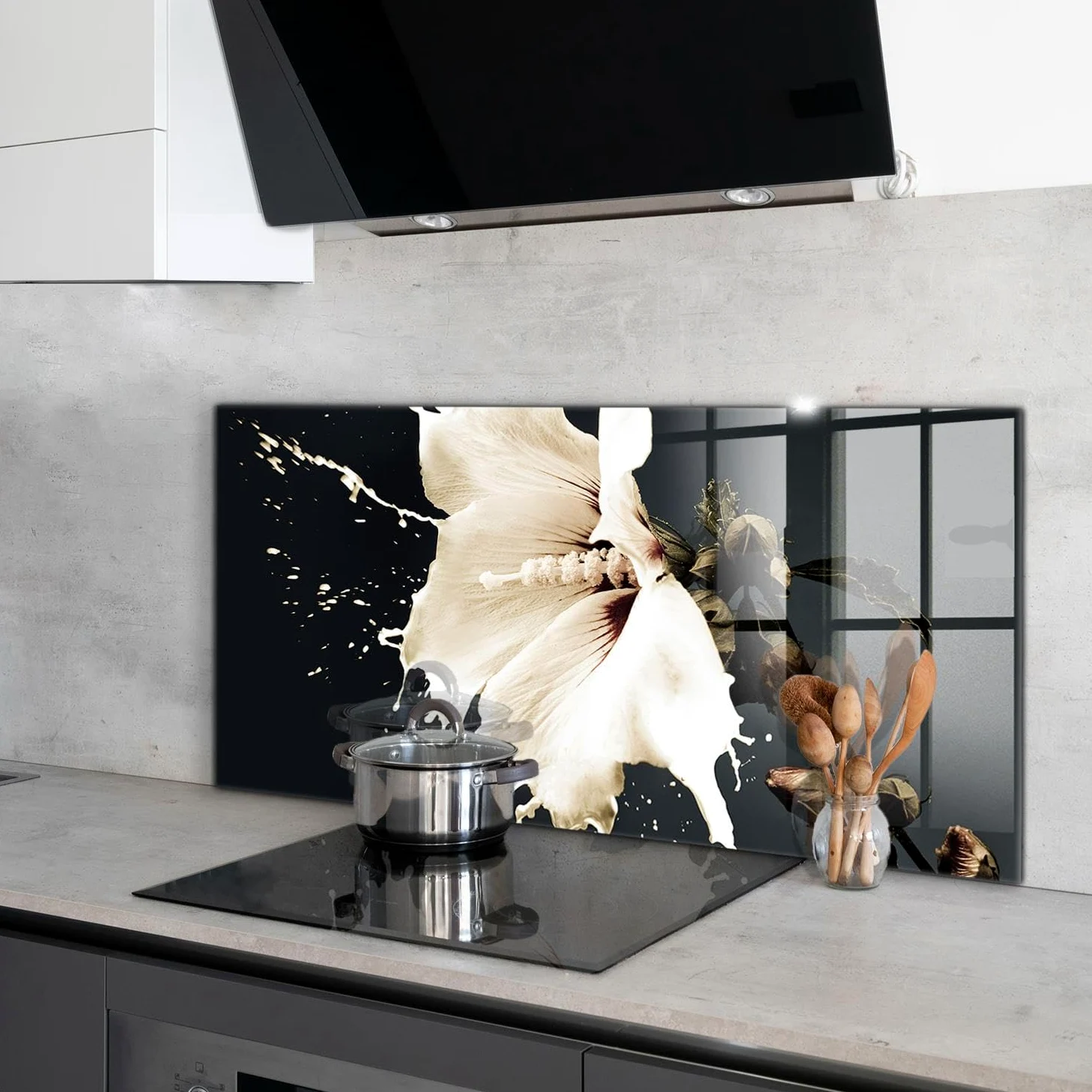 Wallfluent 100x50 cm Pannello Cucina Decorazione Murale - Fiore Bianco Astratto