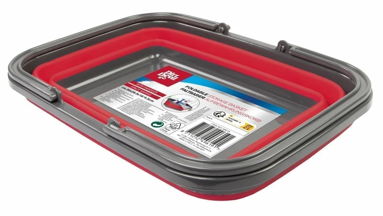 Dirt Devil Secchio pieghevole - 17 litri - 38 x 28,5 x 16/4,5 cm - Salvaspazio, perfetto per la pulizia e il campeggio, rosso