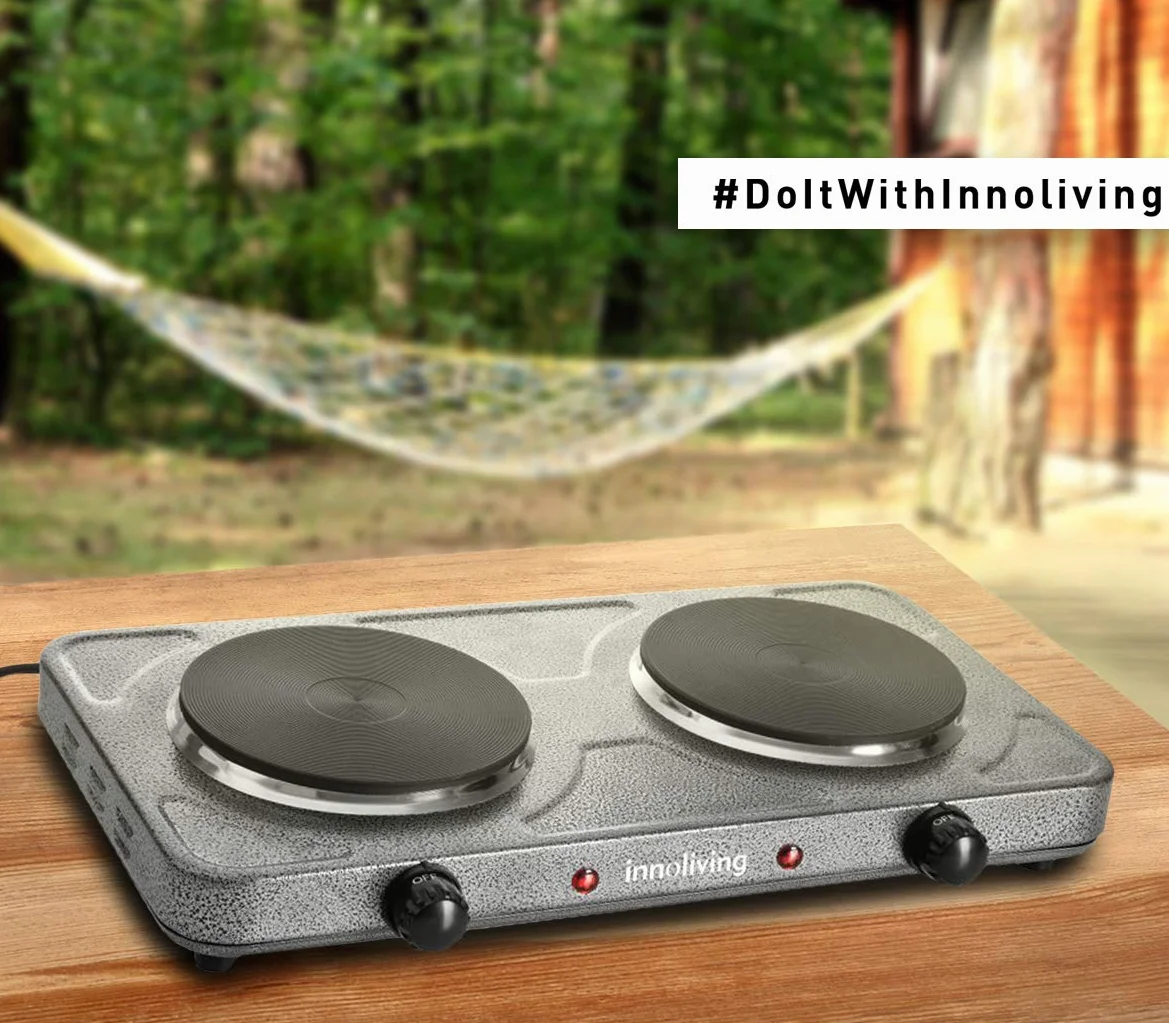 Innoliving Piastra Elettrica Doppia INN-748 con Diametro Piastre 15,5cm, 5 Livelli di Regolazione Temperatura, Spia di Accensione, Potenza 2000W