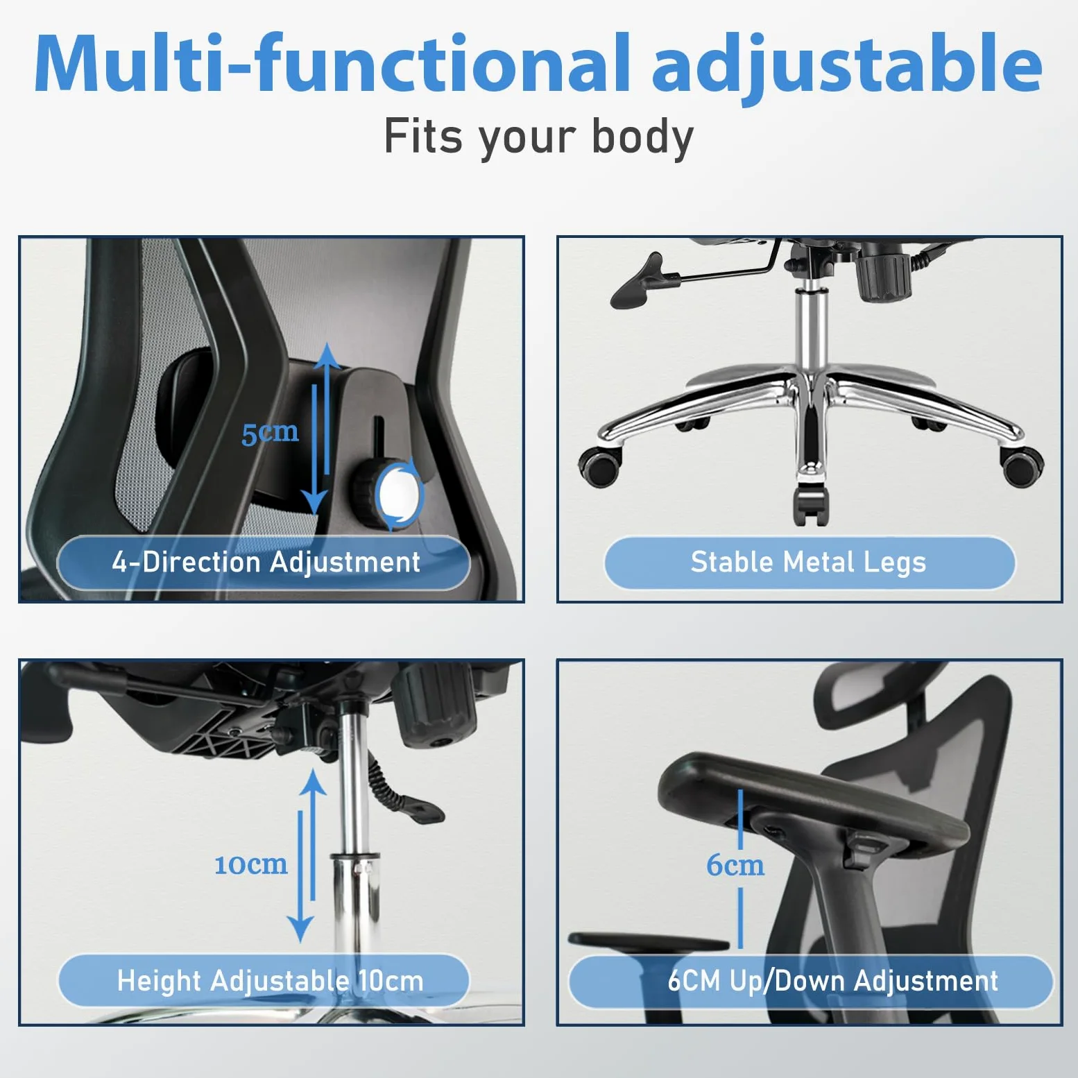 Durrafy Sedia Ufficio Ergonomica, Sedia Scrivania con 2D Poggiatesta, Supporto Lombare Regolabile und Braccioli, 90°-130° Reclinabile Poltrona Ufficio in Rete Traspirante per la Casa, Ufficio e Gaming