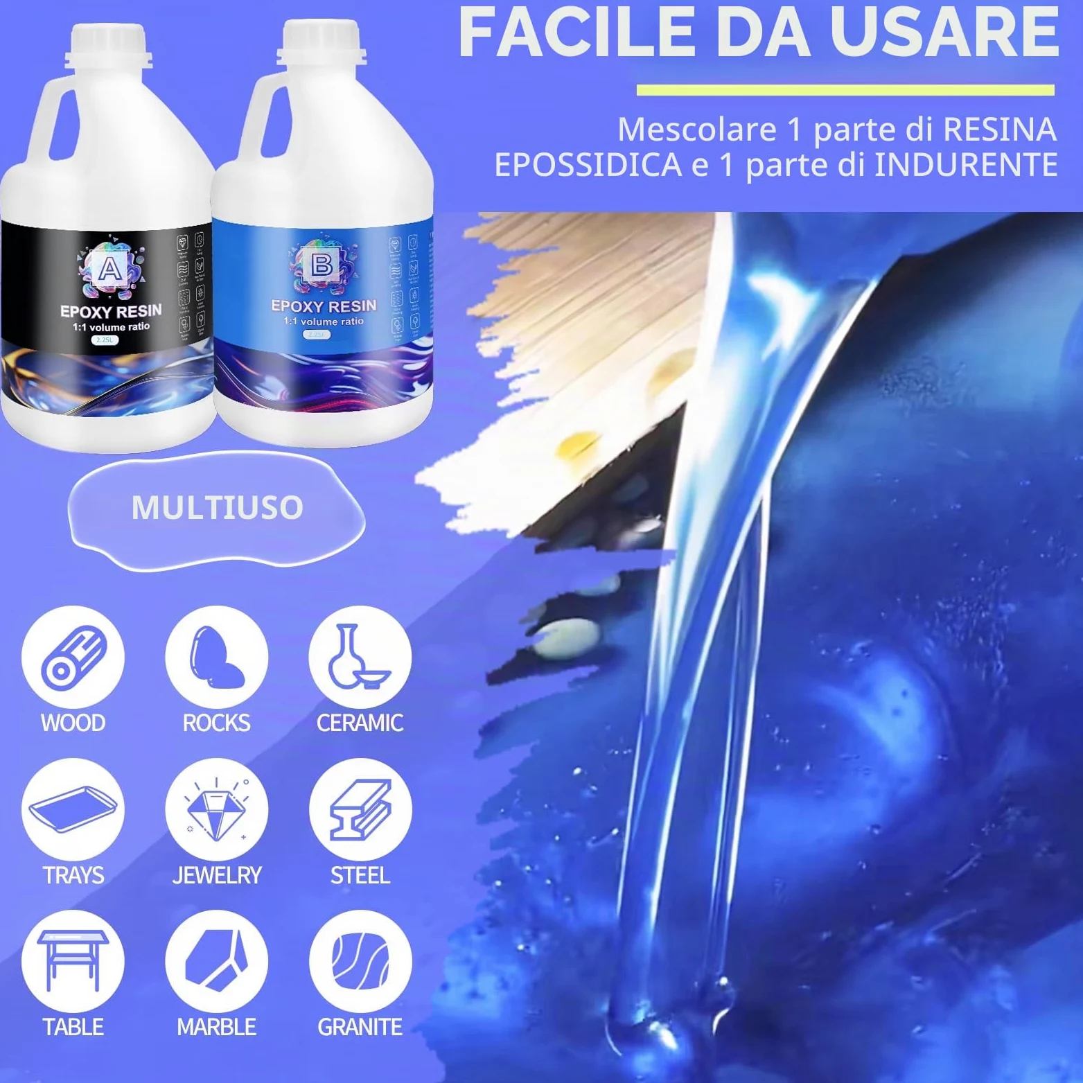 Set di resina epossidica da 4,5 L, con indurente 1:1, per principianti, resina colata cristallina con colori, glitter per legno, rivestimento per colata su legno, fusione a stampo, decorazione