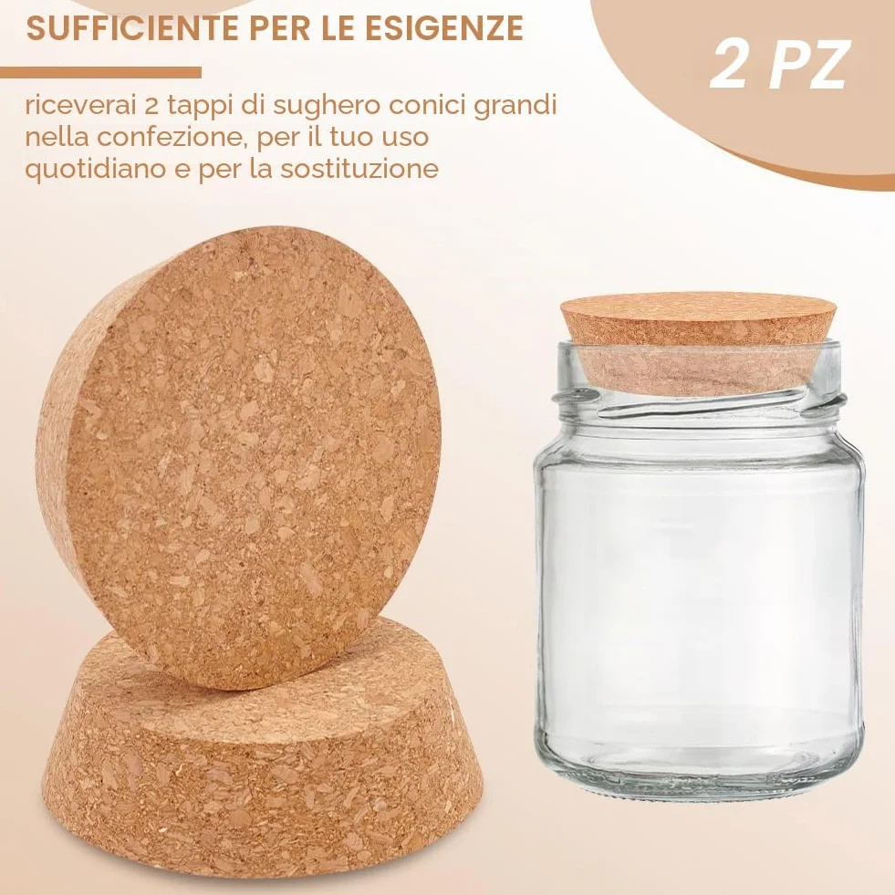 BENECREAT Tappi per bottiglie in sughero, 90~110 mm, conici, spessore 3 cm, confezione da 2