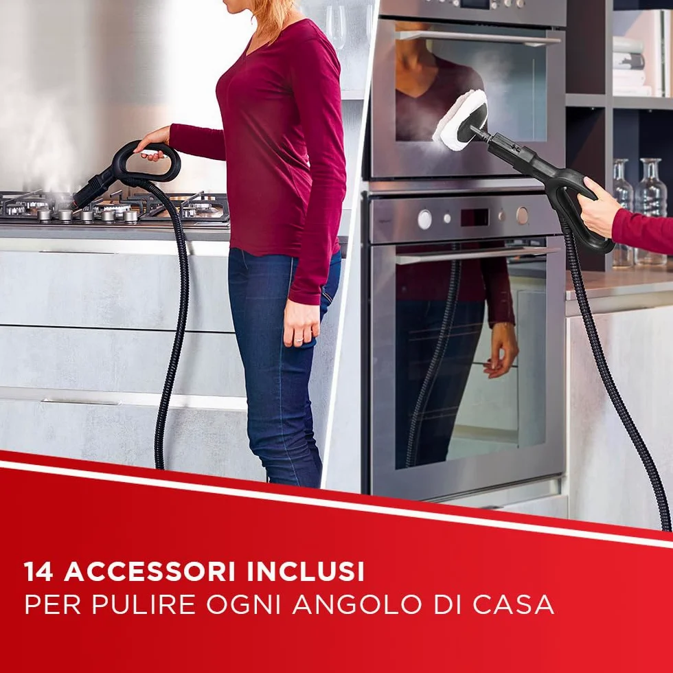 Polti Vaporetto Smart 120, Pulitore A Vapore con Caldaia, Pressione 4 Bar, Potenza Max 1500 W, Serbatoio Estraibile 2 L, Riscaldamento in 2 Minuti, 14 Accessori inclusi, Bianco e Nero