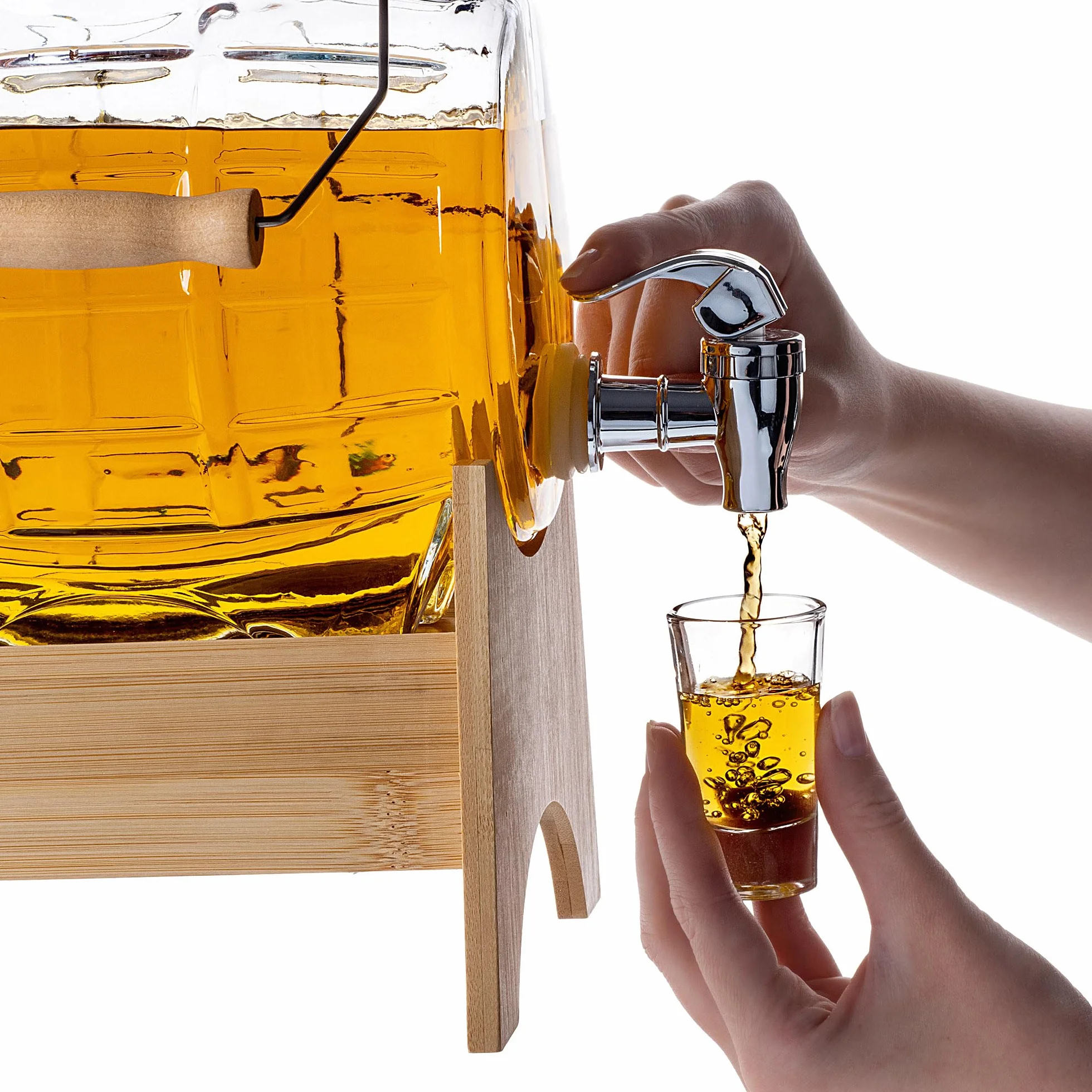 KADAX Barile con Rubinetto, Dispenser per Bevande in Vetro trasparente con Base in Legno (3 l)