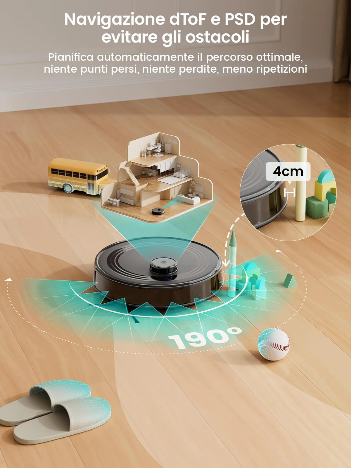 Lefant M2 Robot Aspirapolvere Lavapavimenti con Mappatura Laser dToF 2 in 1, 6000Pa, Navigazione Intelligente PSD Anti-Ostacoli, 160 Min,Controllo APP/Alexa, Ideale per Peli Animali，Nero