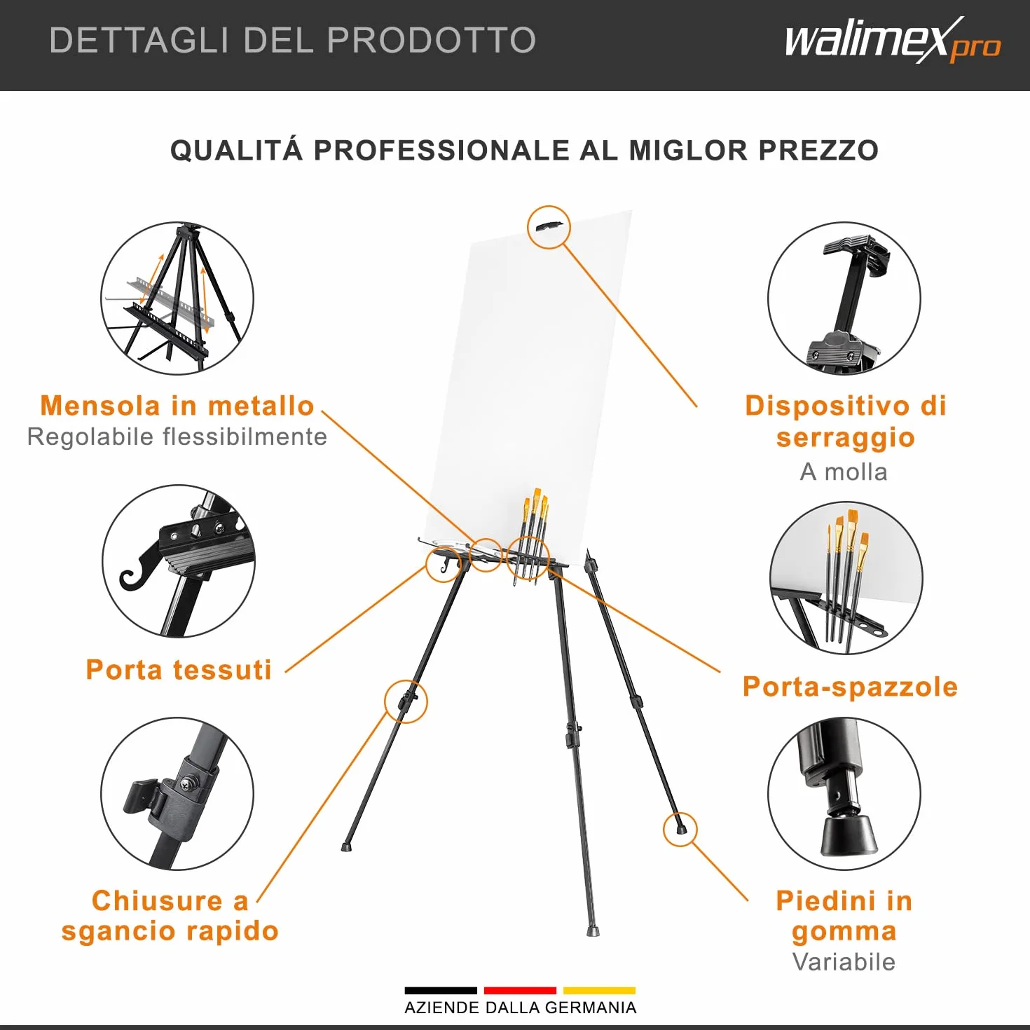 Walimex pro easel XL 60-180cm alluminio cavalletto da studio da tavolo da campo per tele 140x4cm 6kg vassoio supporto colori pennelli borsa