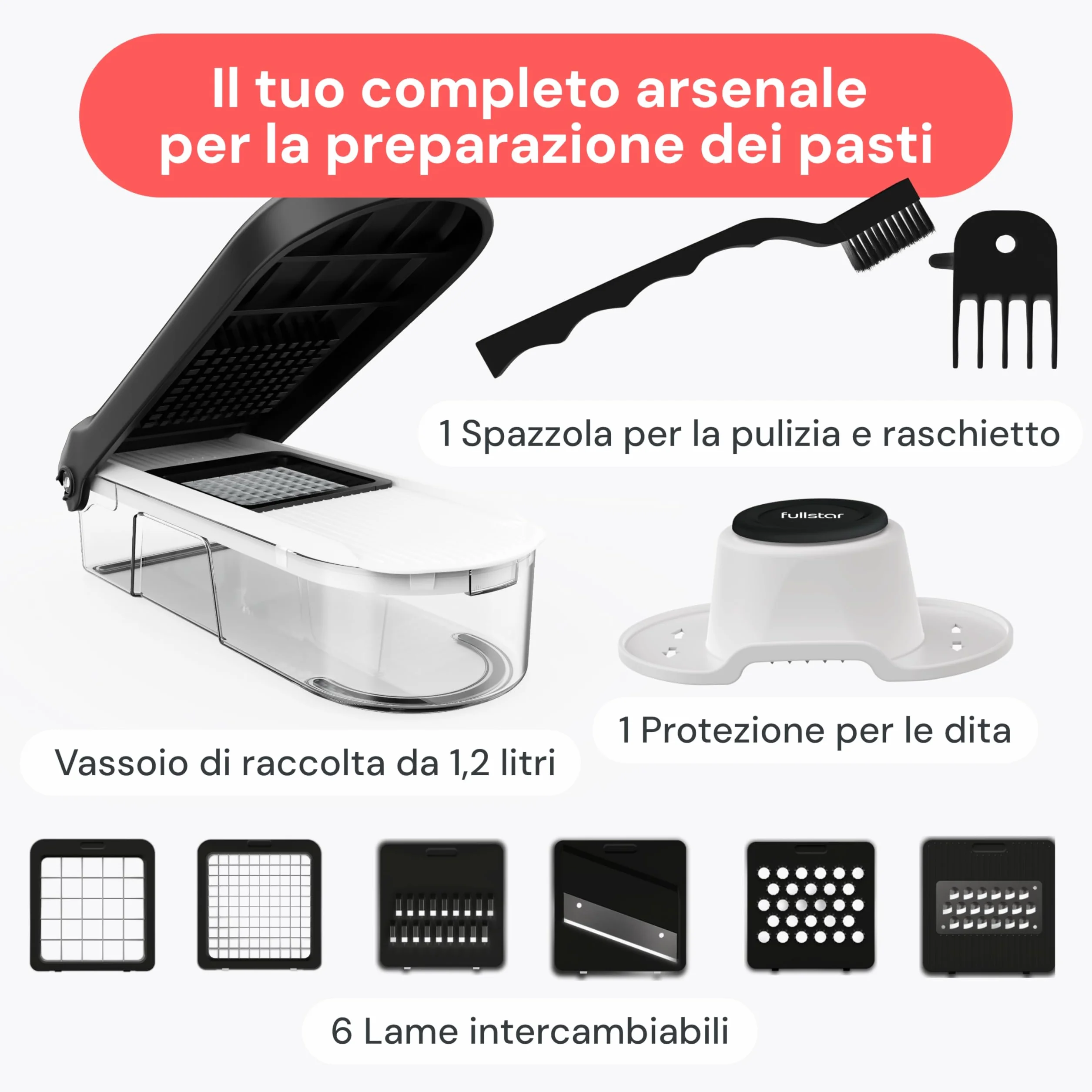 Fullstar Taglia Verdure e Mandolina Affetta Verdure 6-in-1 Bianco Multifunzione