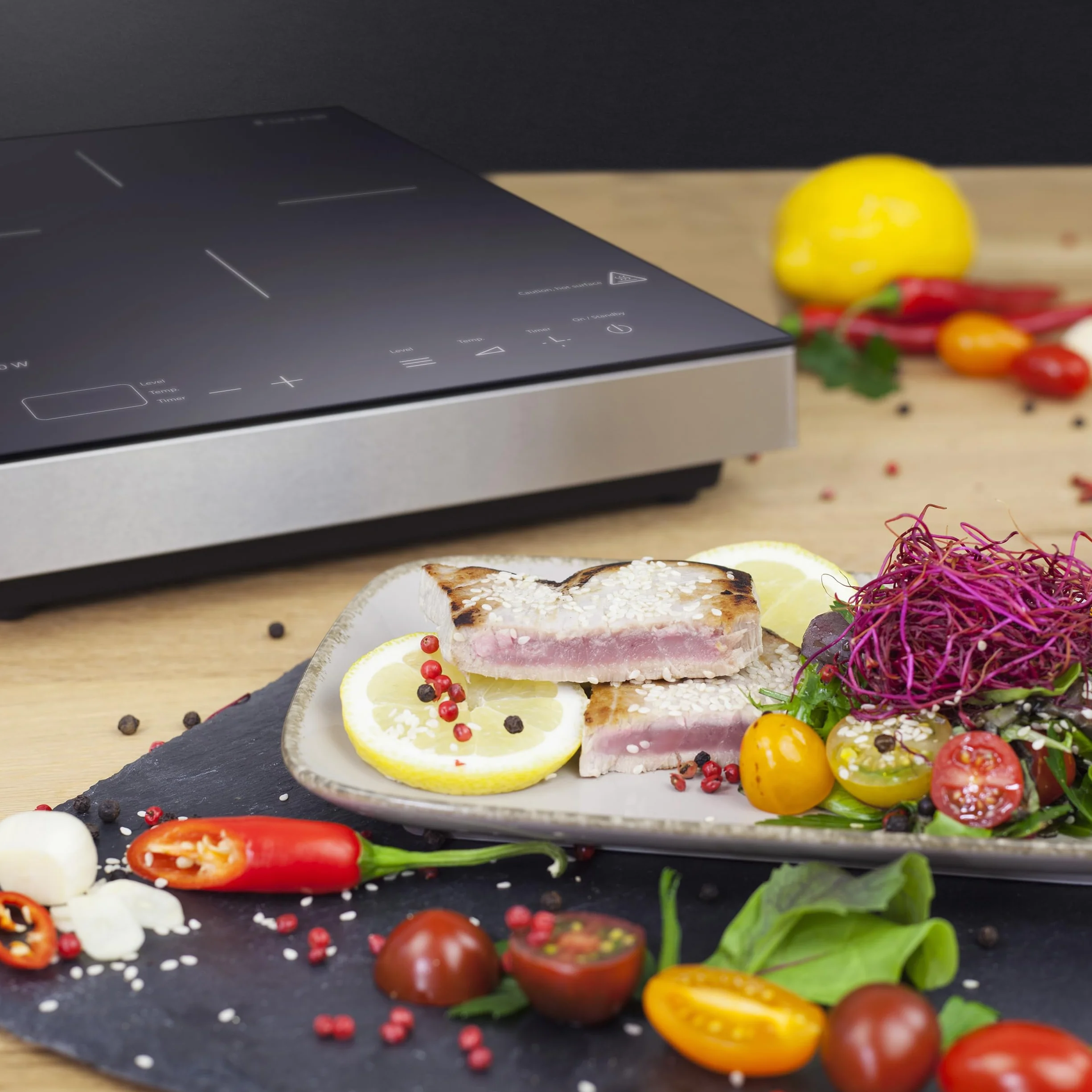 CASO S-Line 2100 Piastra riscaldante a induzione, SmartControl preciso 60-240 ° C, timer fino a 180 minuti, pentole fino a 24 cm, 2100 watt, vetroceramica acciaio inossidabile