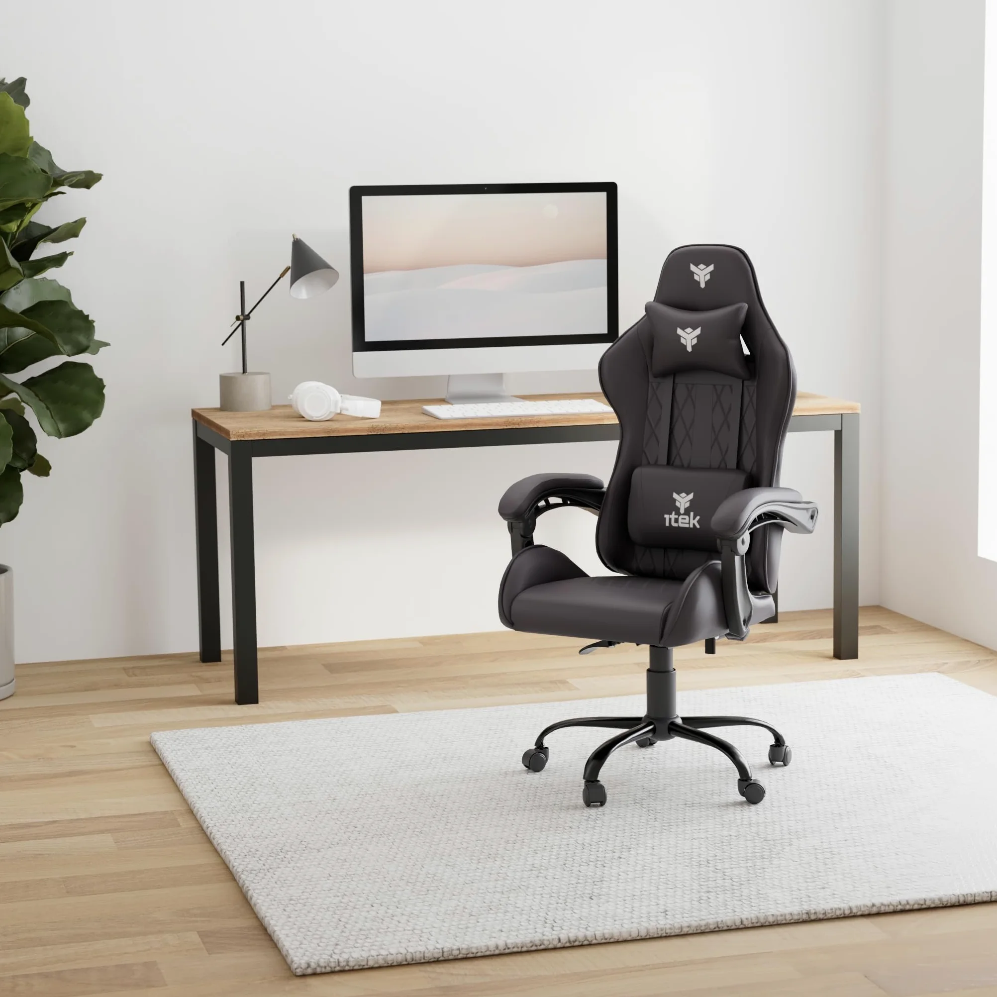 ITEK RHOMBUS FF10 Sedia Gaming ergon. Nera, schienale reclinabile, cuscino poggiatesta, sup. lombare, confort e design, ideale come sedia ufficio, sedia per studio o poltrona per gamer