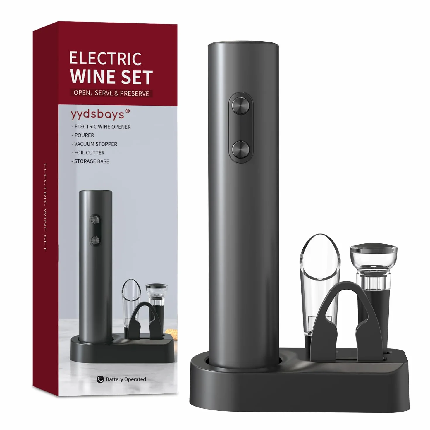 Apribottiglie Elettrico Automatico Professionale Nero Base Set a Pile