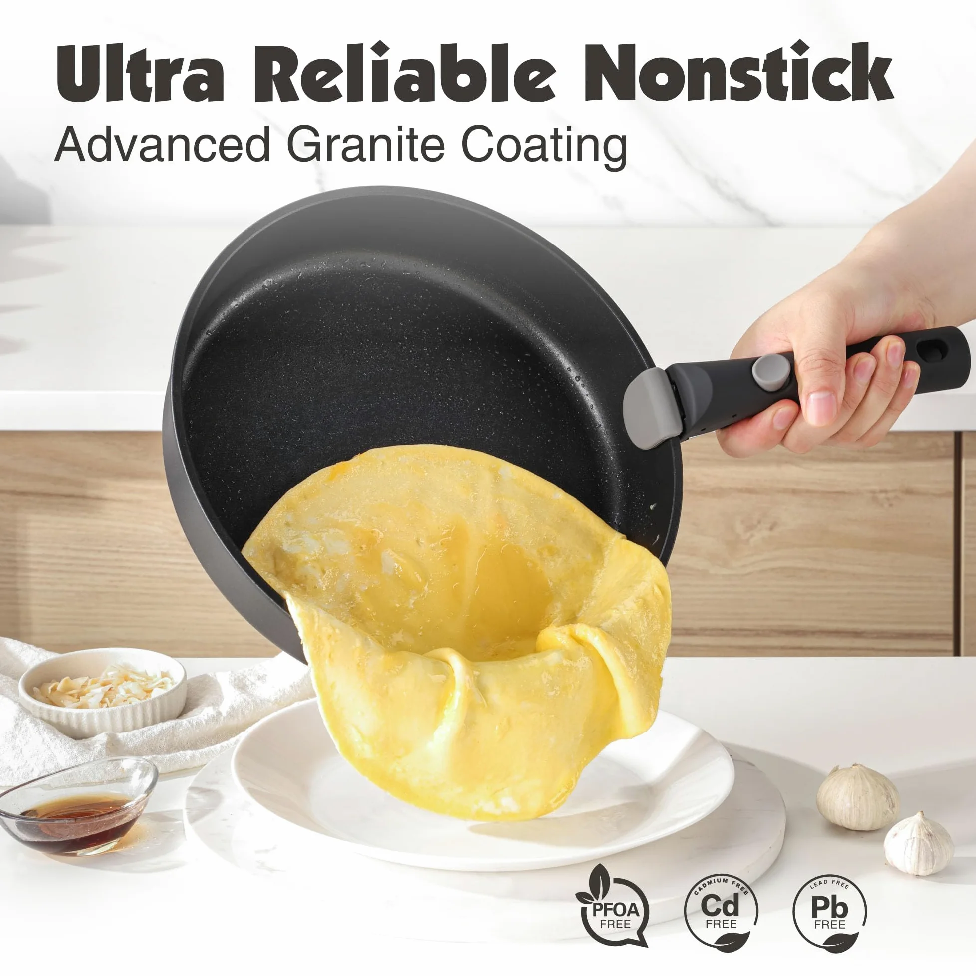 SENSARTE Set di Pentole 17 Pezzi con Manici Rimovibili, Antiaderente in Granito, Compatibile con Induzione e Gas, Include Padelle, Casseruole e Grill, Impilabile e Lavabile in Lavastoviglie