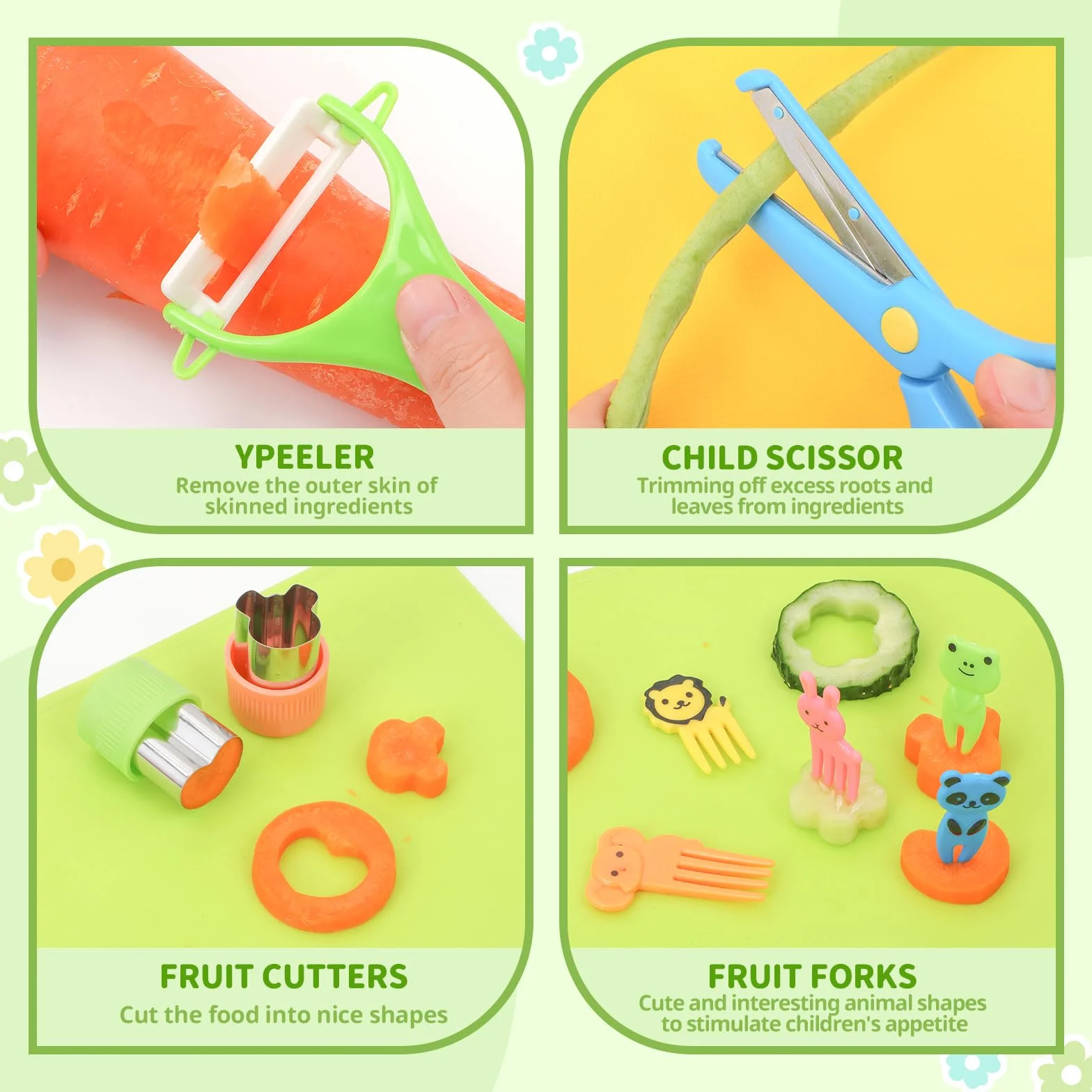 Set di 28 Coltelli da Cucina per Bambini per la Cucina Reale, Strumenti da Montessori Toddler, con Guanti Tagliere Frutta Verdura Taglierini in Plastica per Bambini.