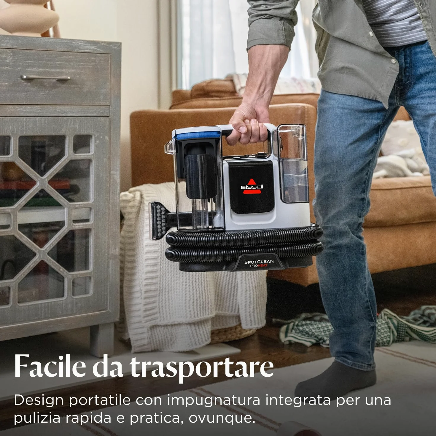 BISSELL SpotClean ProHeat Advanced, Lavatappeti, Pulitore per tappeti e tappezzeria, Lava tappezzeria, Motore 1125W, Pulizia tripla macchie ostinate, Compatto multi-superficie, Filaire, 3924N