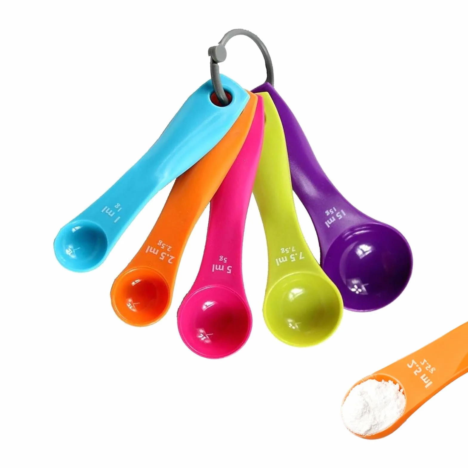 5 Cucchiai Dosatori Colorati, Set di Misura con Diverse Capacità, cucchiaio dosatore grammi Cucchiai Porzionatori per Cucina e Pasticceria, Ideale per Liquidi e Polveri