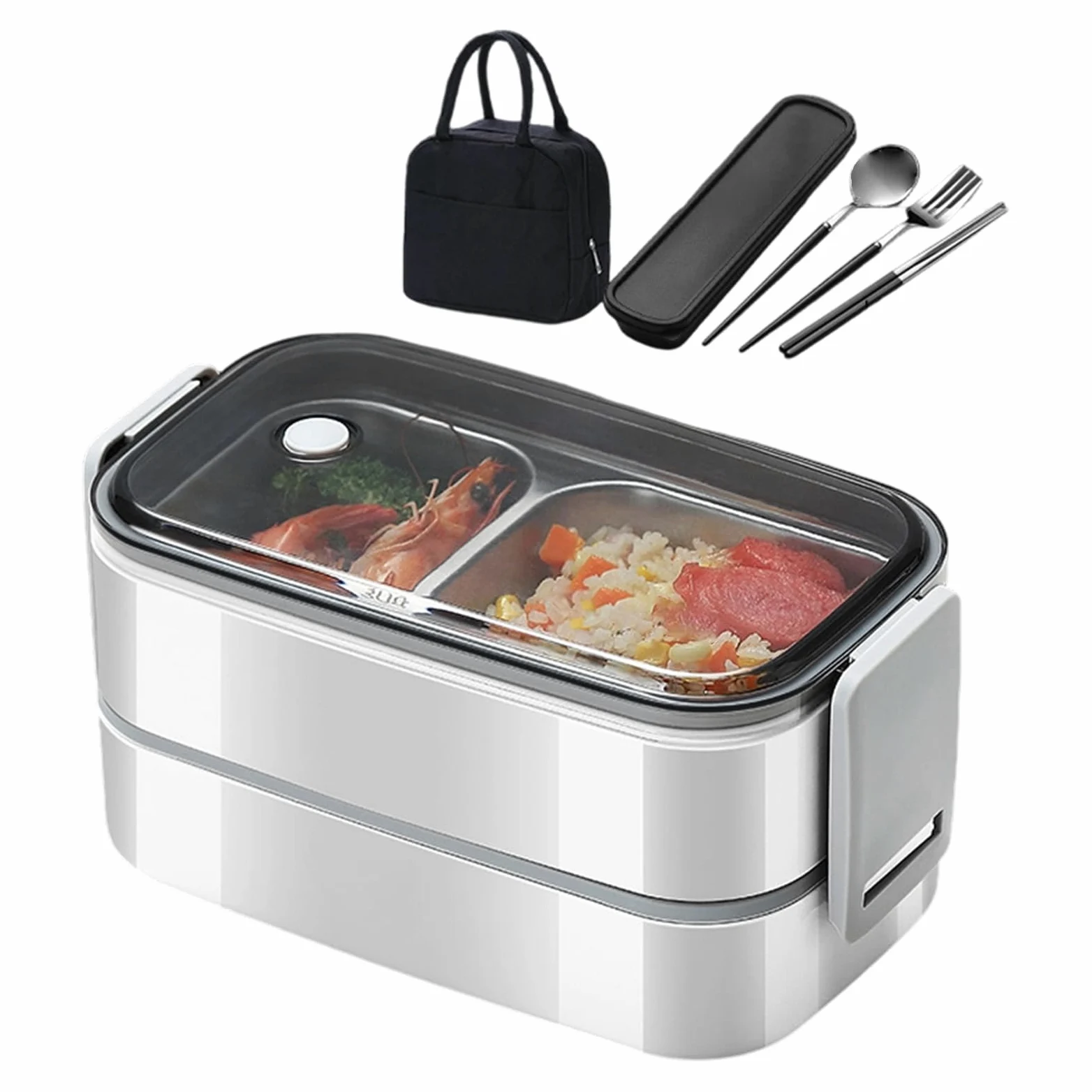 Set contenitori per pranzo, scatola per pasti in acciaio a doppio strato, coperchio trasparente, custodia per utensili, borsa per trasporto, pasti organizzati, contenitore per alimenti in set la