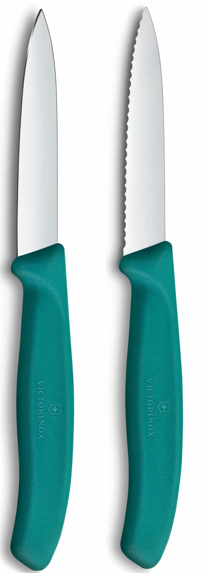 Victorinox Swiss Classic Coltello per verdure e spelucchini, Extra affilato, dritto e seghettato, Acciaio inox, Verde