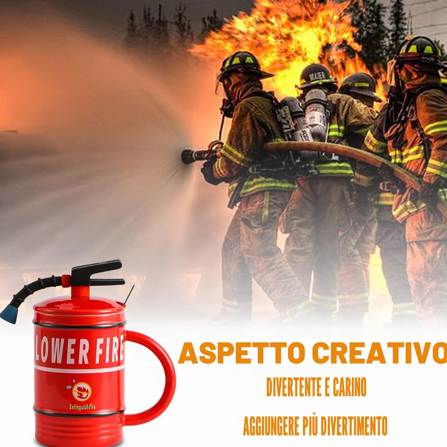 ZONSUSE Tazza Dell'estintore Personalizzata Ceramica con Coperchio e Cucchiaio Rosso