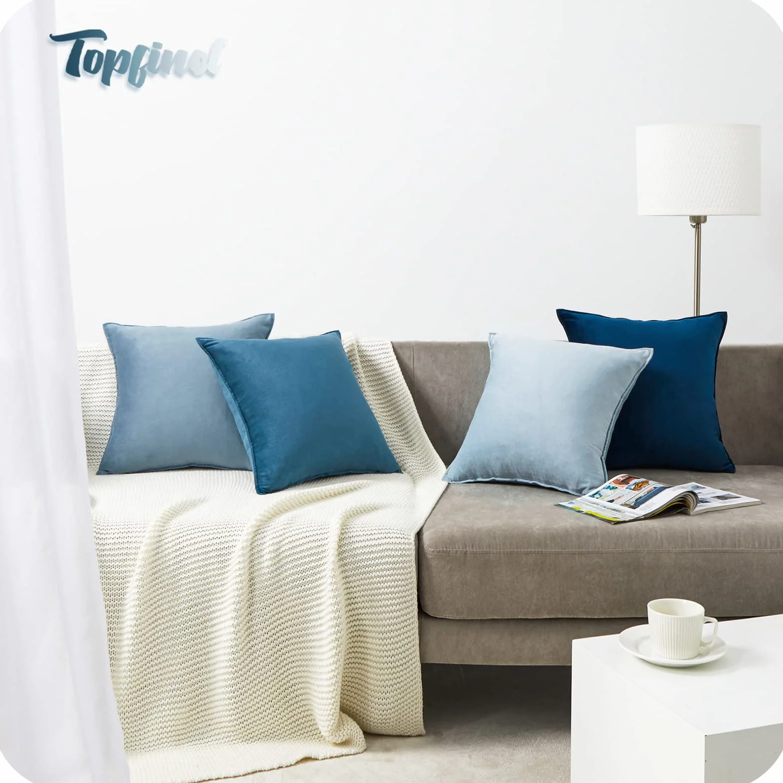 Topfinel Federe Cuscini in Velluto per Divano Blu 40x40 Set 4 Pezzi Copricuscini Quadrati Elegante Decorativa