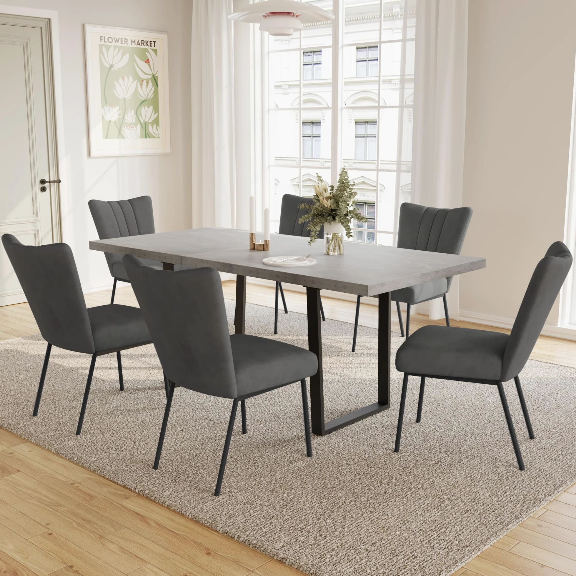 JIEXI Tavolo da pranzo allungabile 4-6 posti, tavolo da pranzo allungabile e sedie, materiale MDF moderno, adatto per soggiorno, cucina, lunghezza 130-170 cm